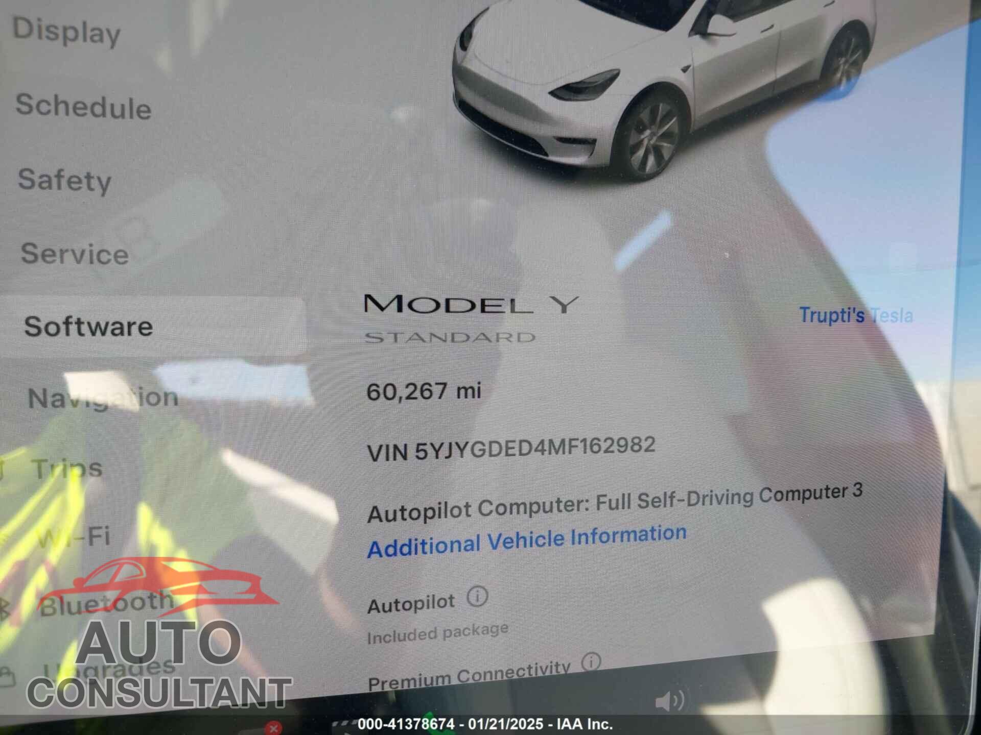 TESLA MODEL Y 2021 - 5YJYGDED4MF162982