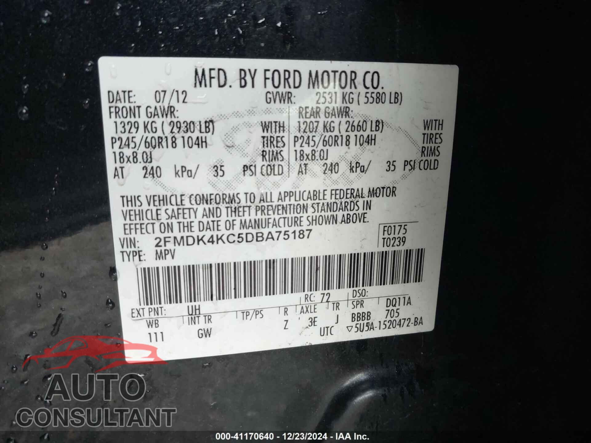 FORD EDGE 2013 - 2FMDK4KC5DBA75187