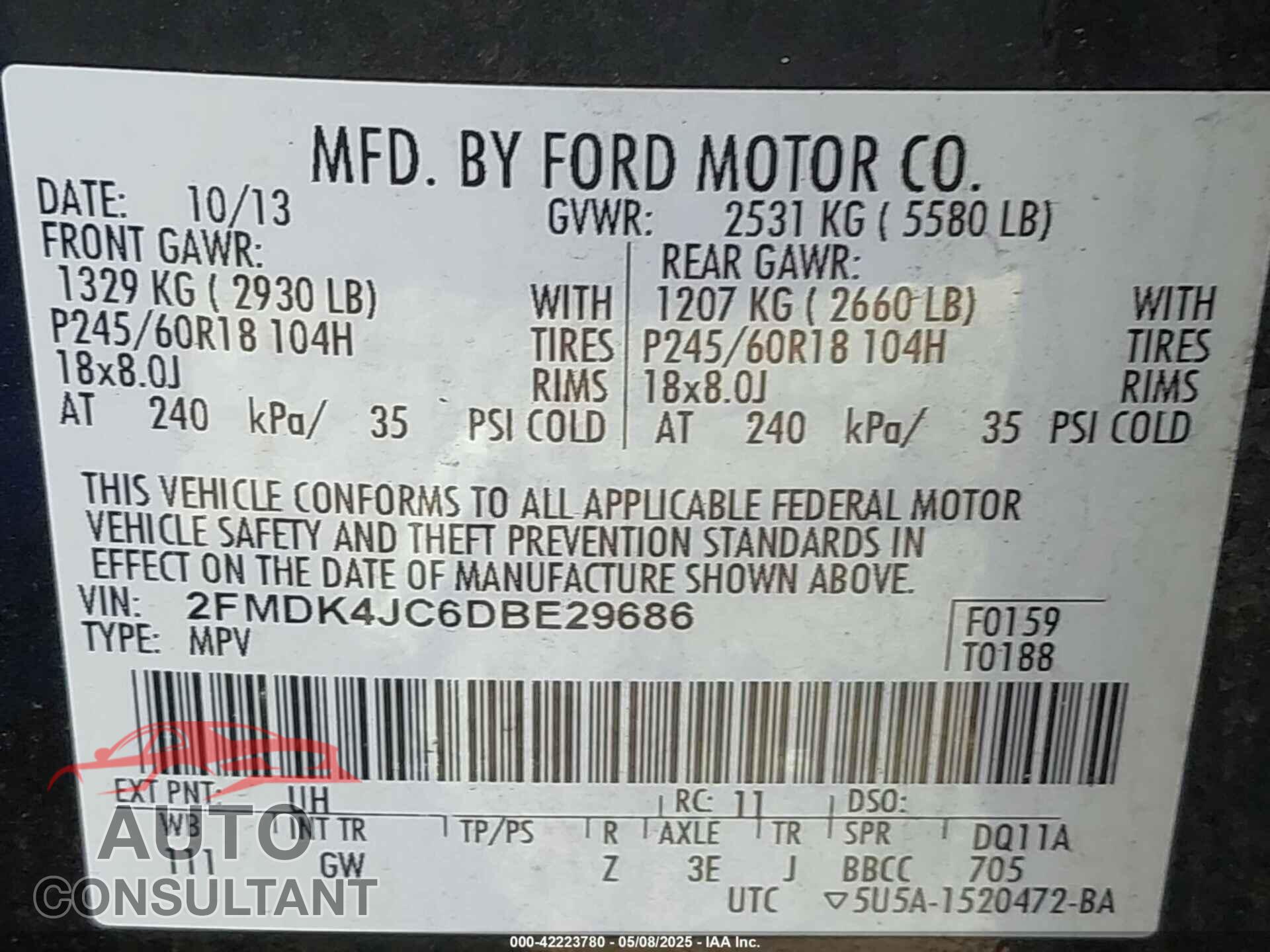 FORD EDGE 2013 - 2FMDK4JC6DBE29686