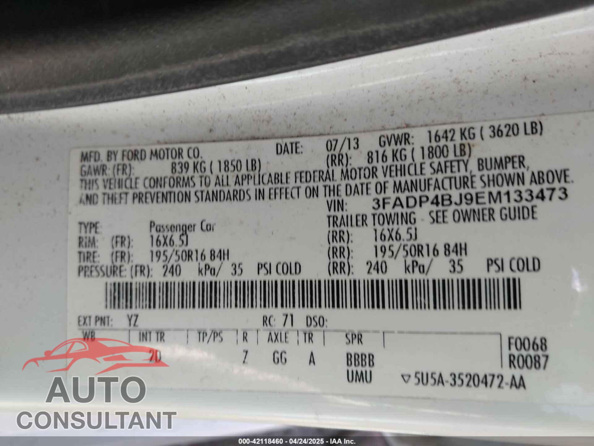FORD FIESTA 2014 - 3FADP4BJ9EM133473