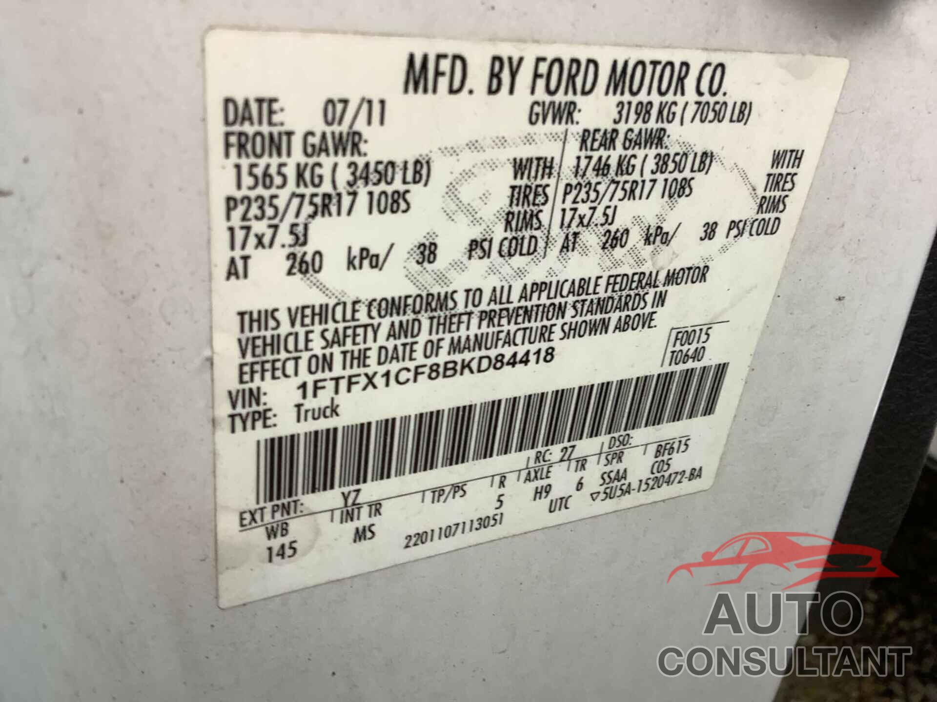 FORD F150 2011 - 1FTFX1CF8BKD84418
