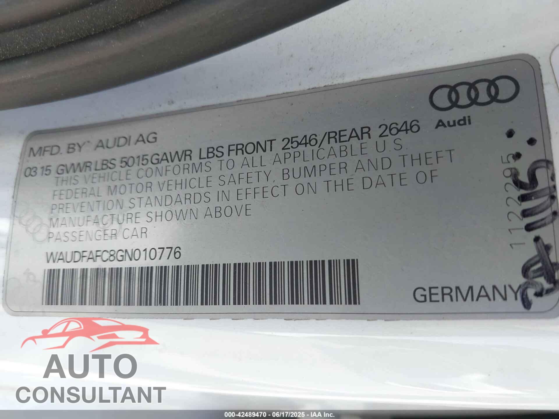 AUDI A6 2016 - WAUDFAFC8GN010776