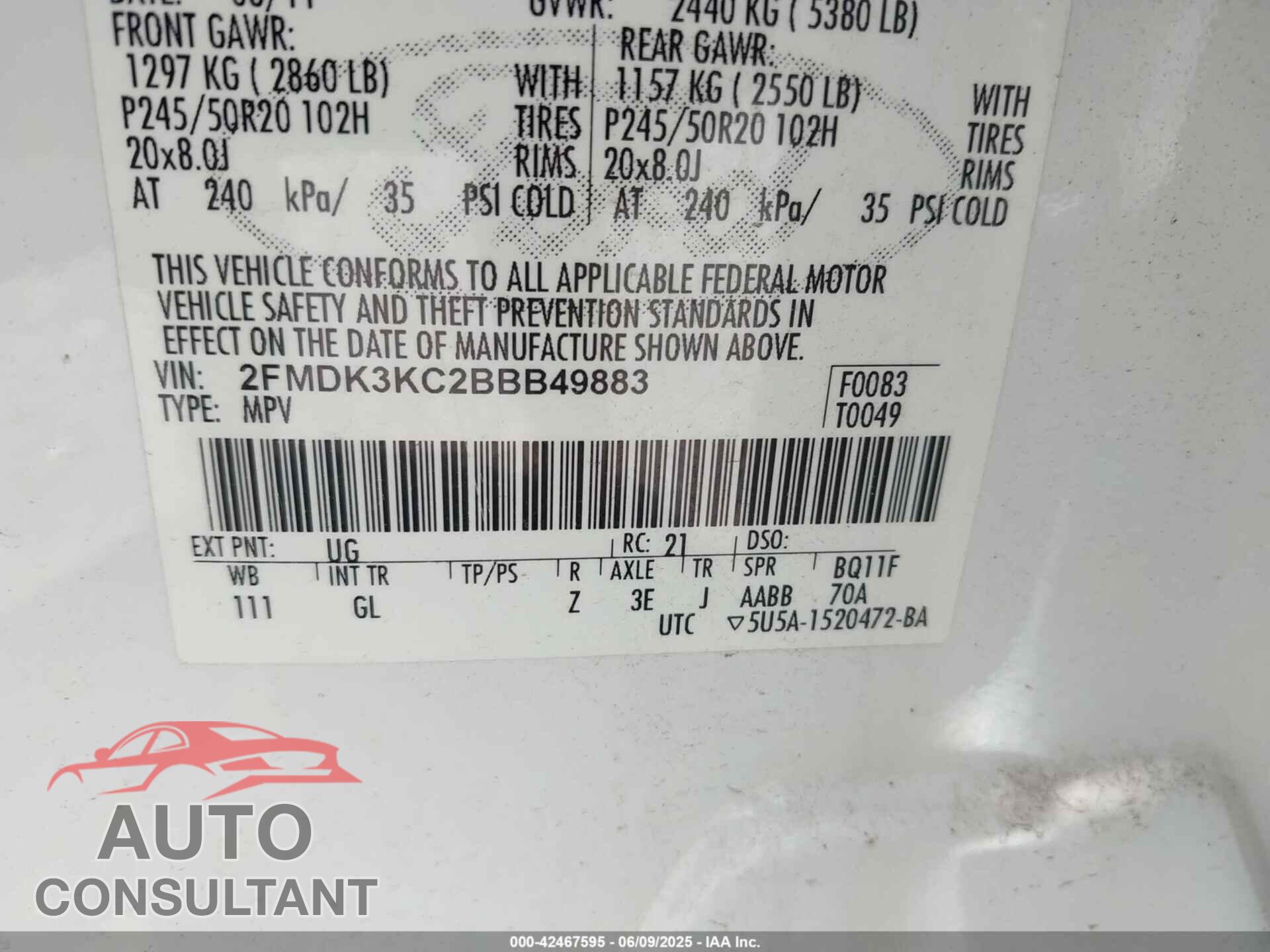 FORD EDGE 2011 - 2FMDK3KC2BBB49883