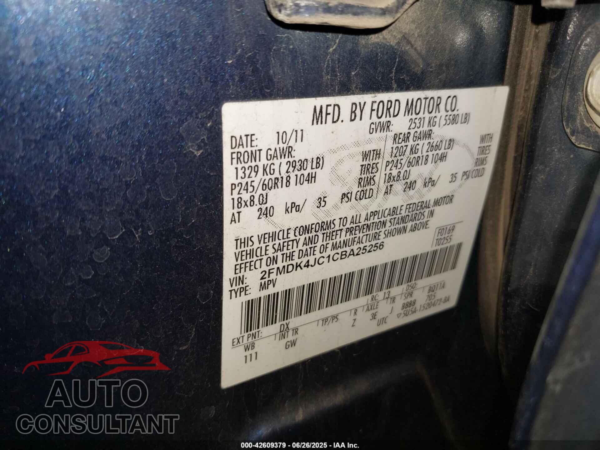 FORD EDGE 2012 - 2FMDK4JC1CBA25256