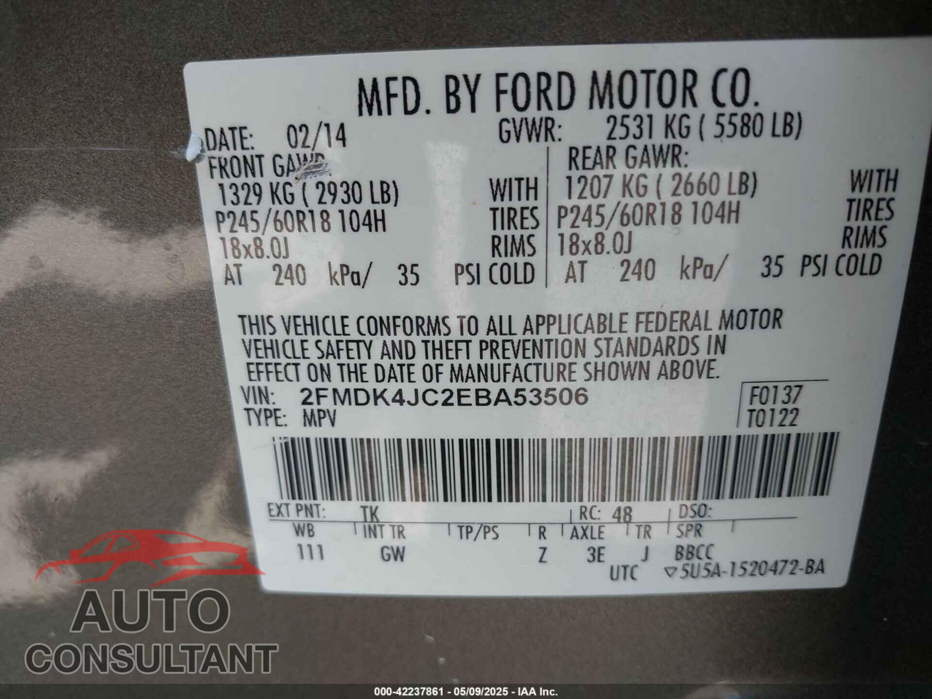 FORD EDGE 2014 - 2FMDK4JC2EBA53506