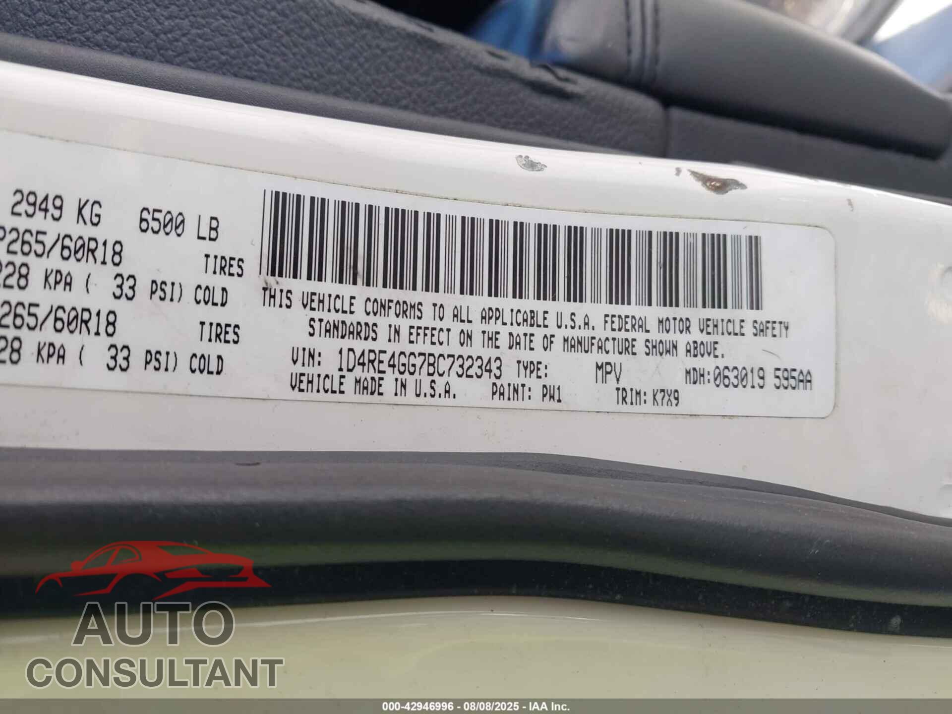 DODGE DURANGO 2011 - 1D4RE4GG7BC732343