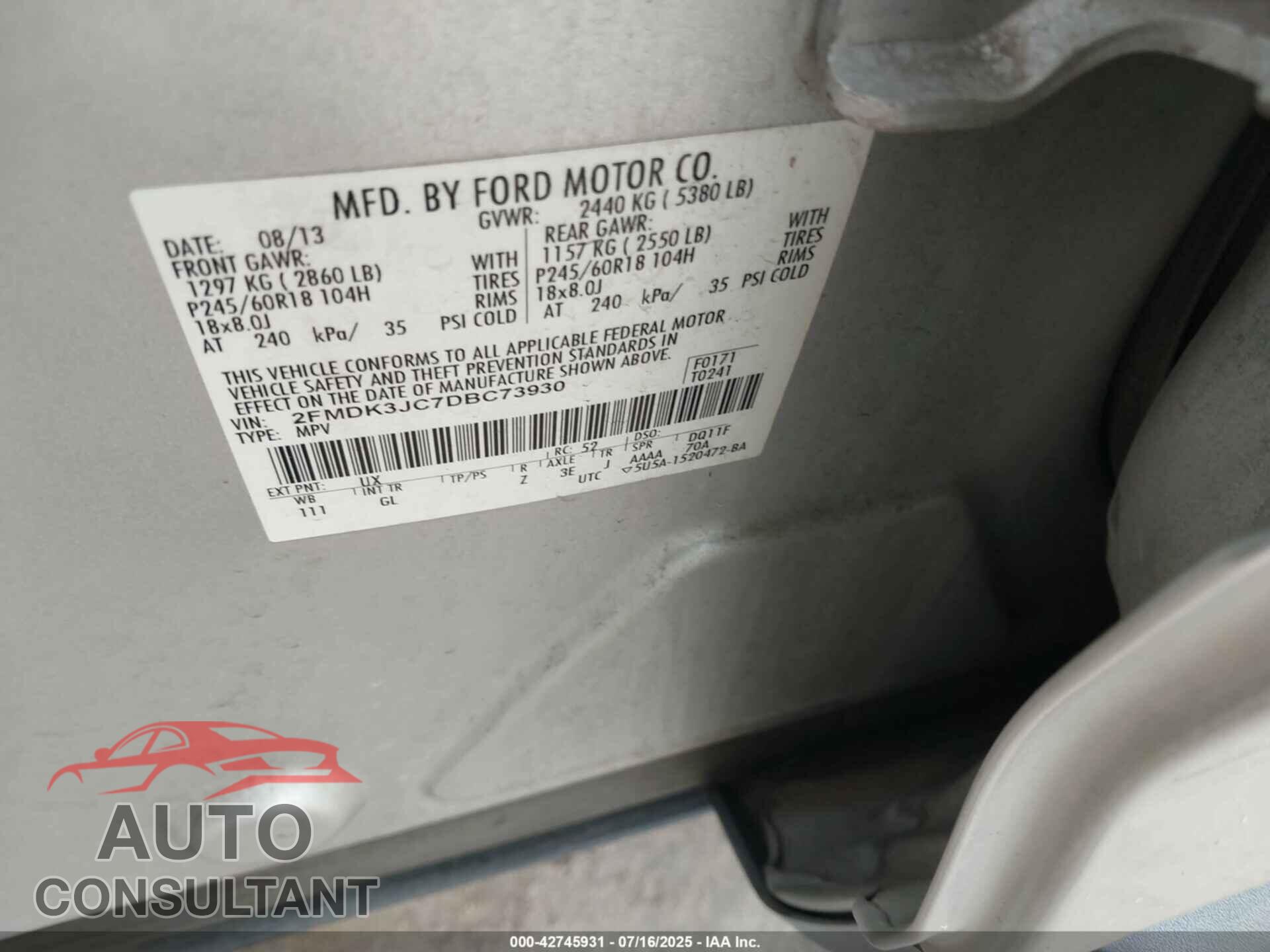 FORD EDGE 2013 - 2FMDK3JC7DBC73930