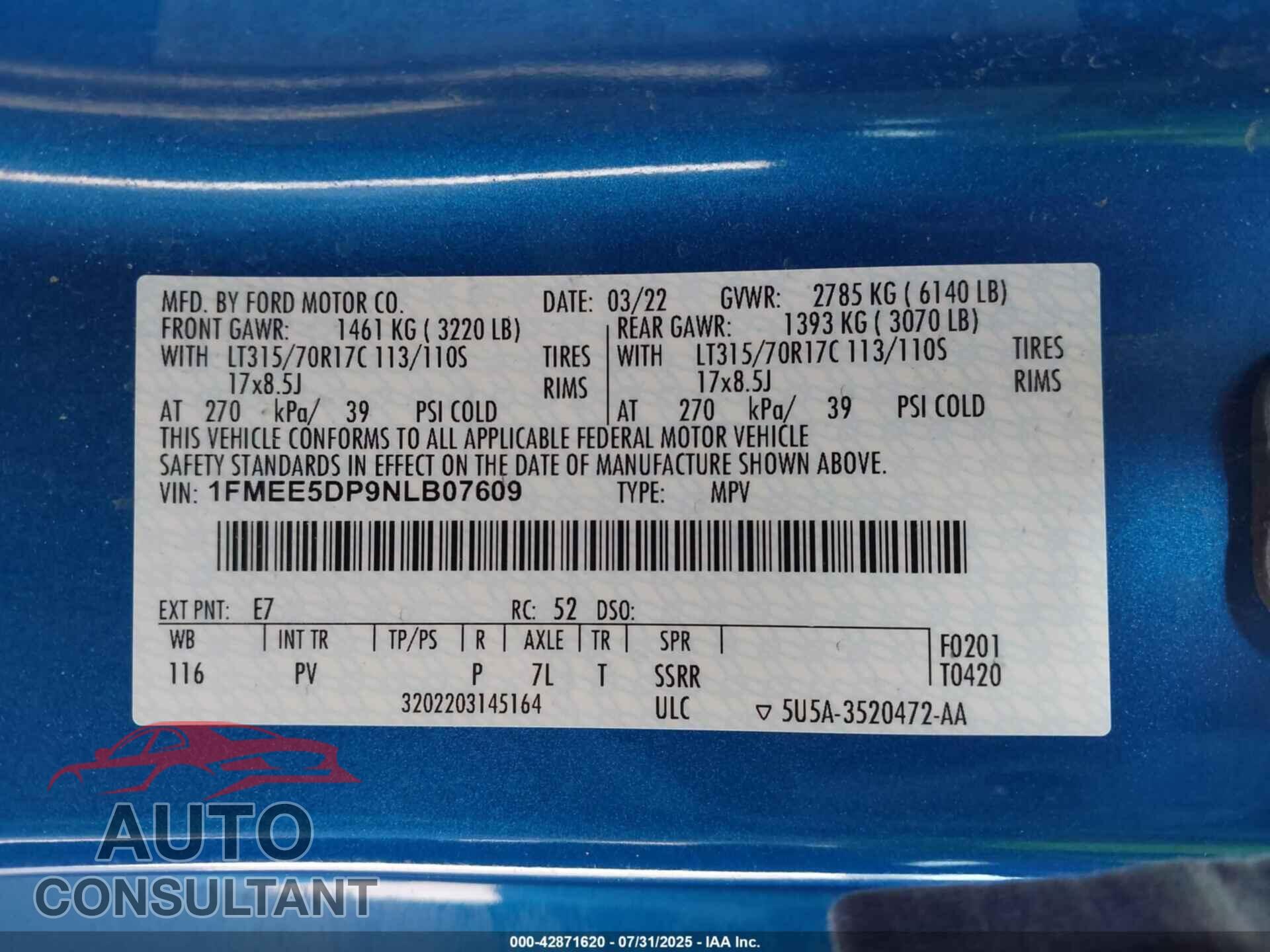 FORD BRONCO 2022 - 1FMEE5DP9NLB07609