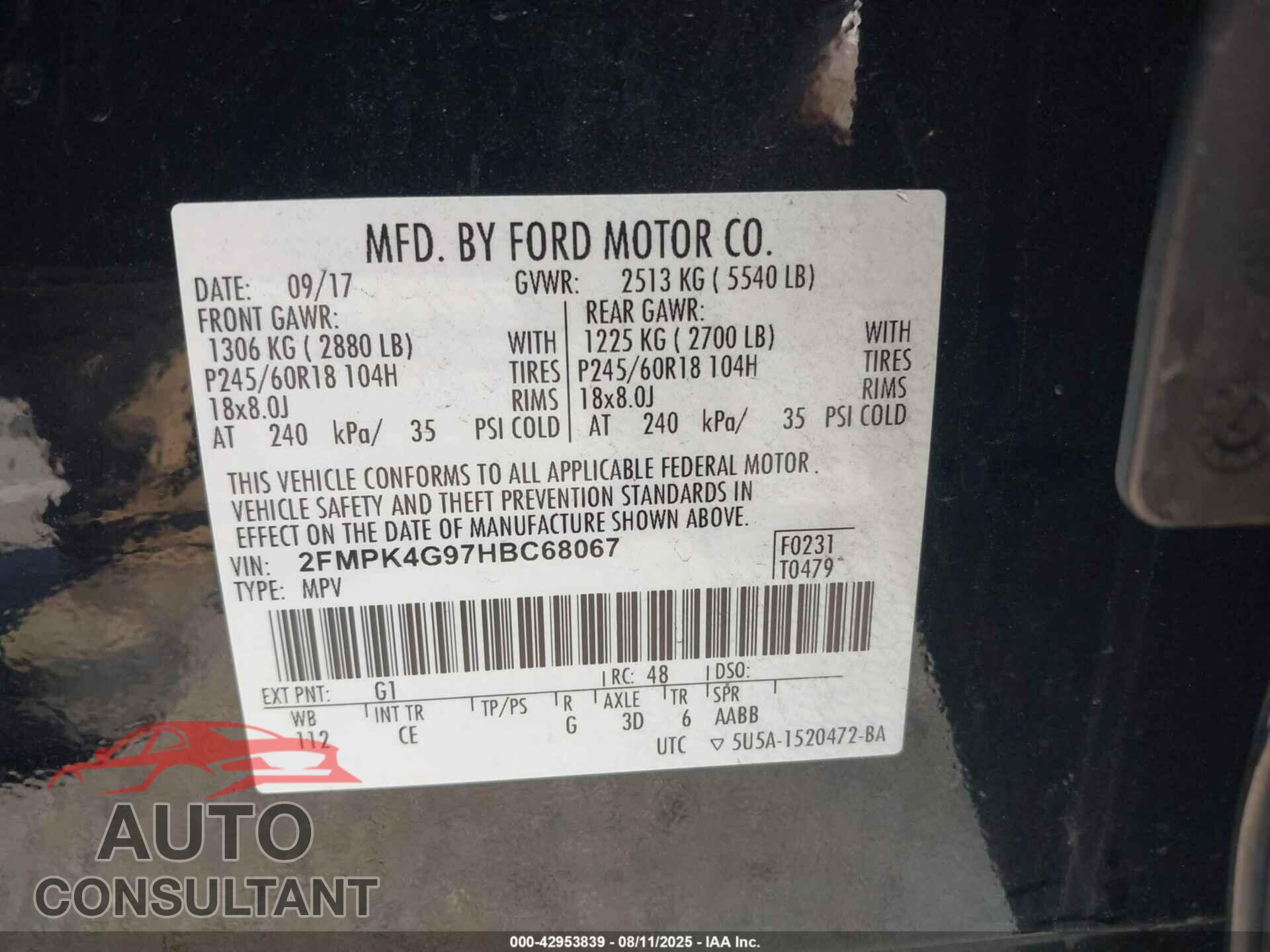 FORD EDGE 2017 - 2FMPK4G97HBC68067
