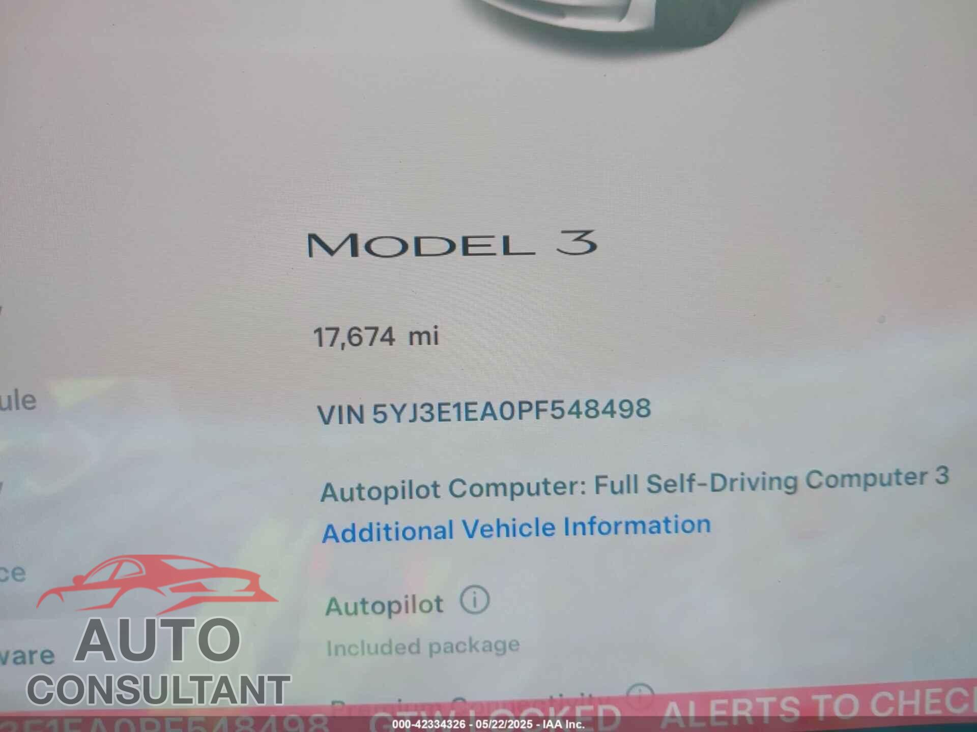 TESLA MODEL 3 2023 - 5YJ3E1EA0PF548498