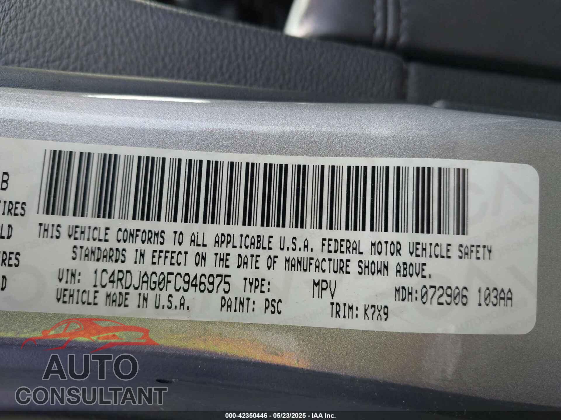DODGE DURANGO 2015 - 1C4RDJAG0FC946975