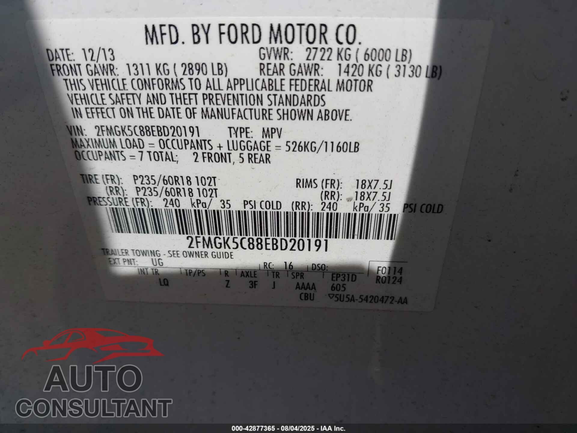 FORD FLEX 2014 - 2FMGK5C88EBD20191