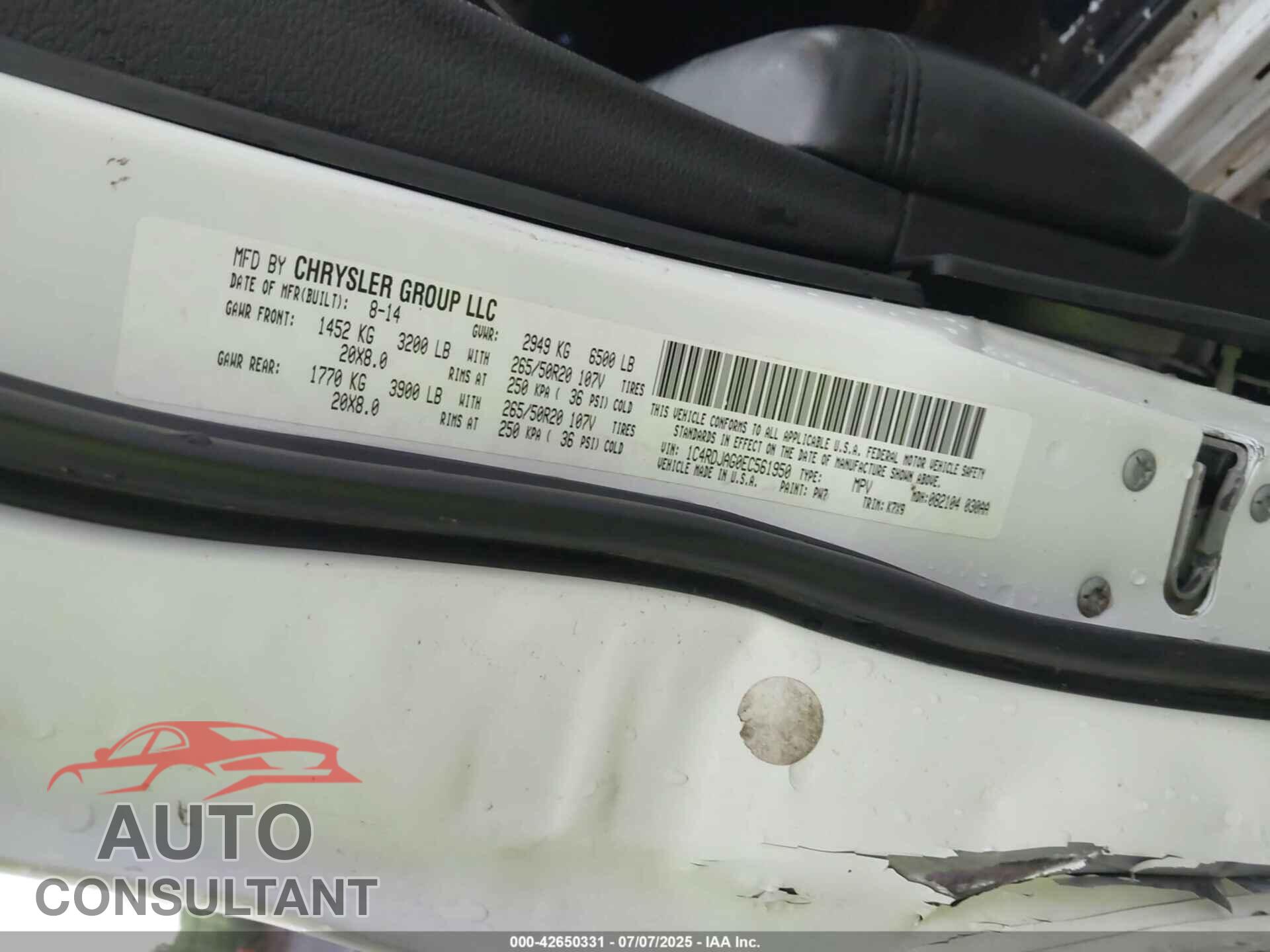 DODGE DURANGO 2014 - 1C4RDJAG0EC561950