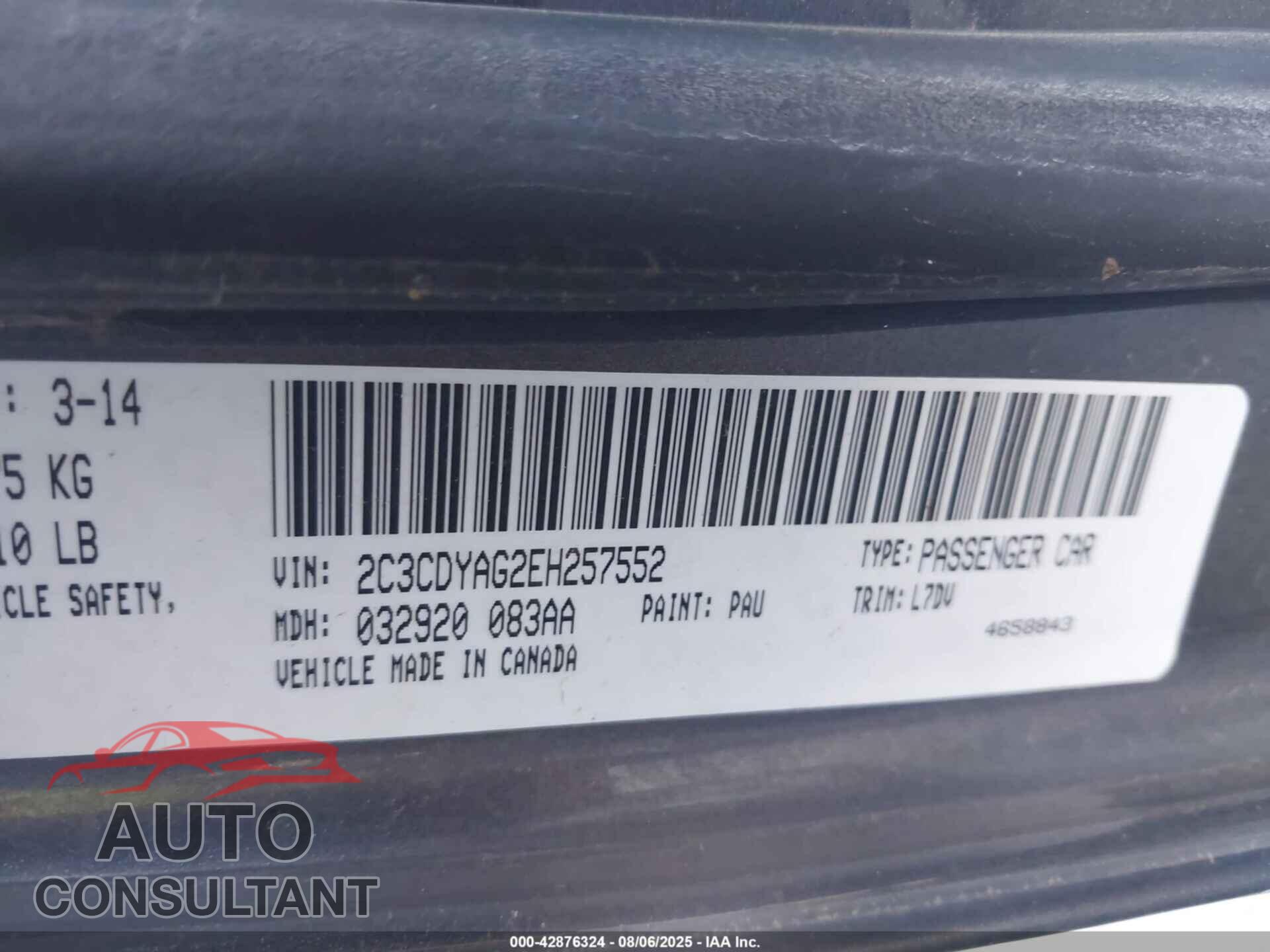 DODGE CHALLENGER 2014 - 2C3CDYAG2EH257552