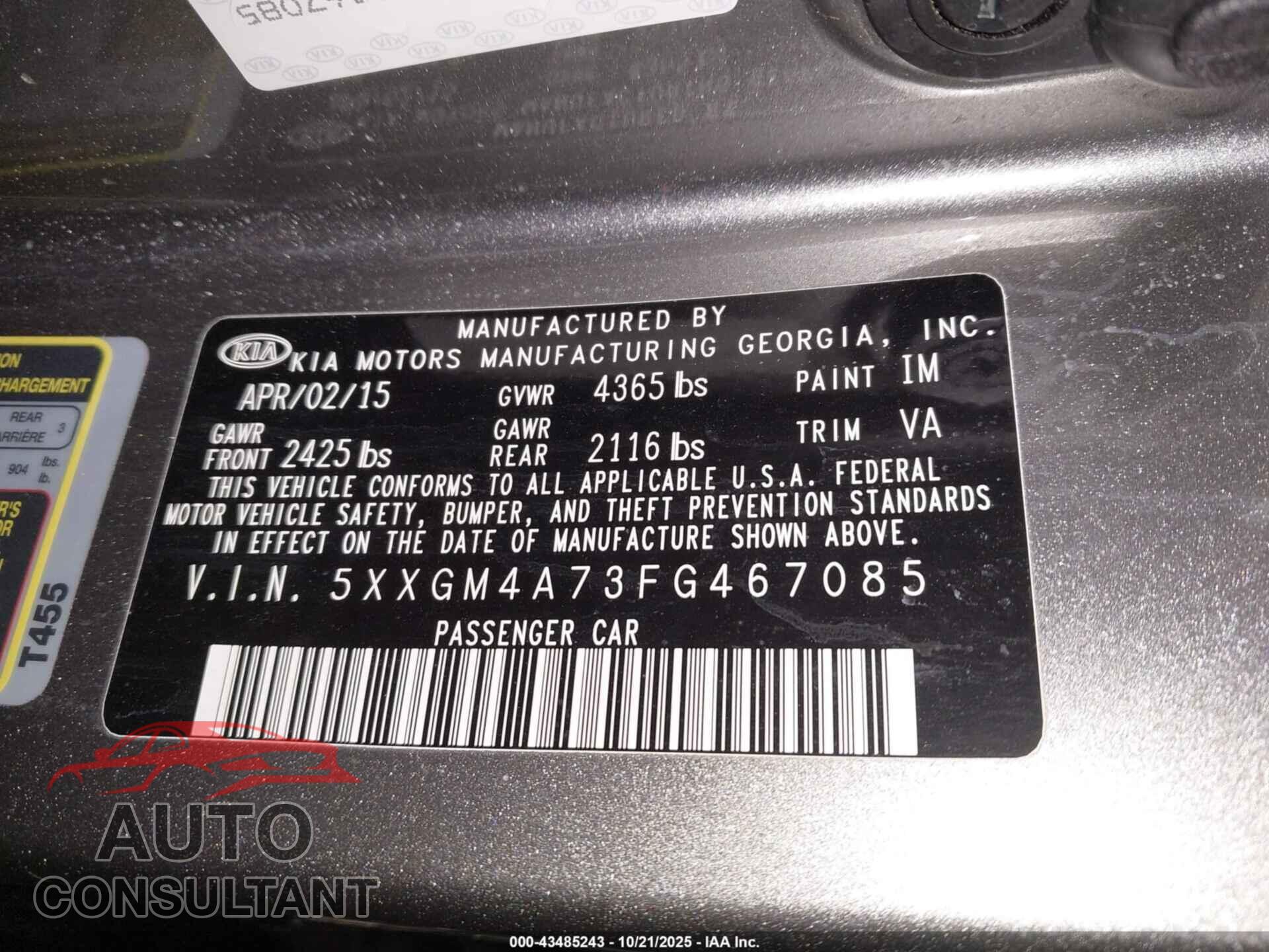 KIA OPTIMA 2015 - 5XXGM4A73FG467085