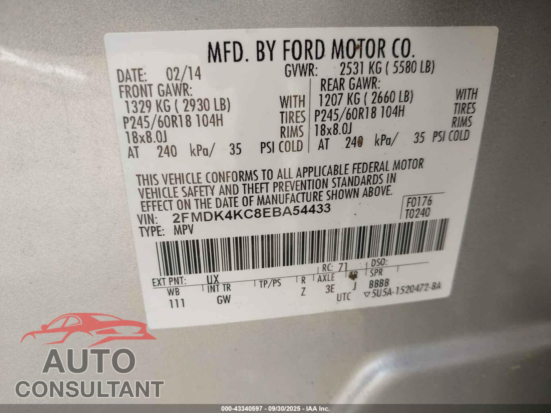 FORD EDGE 2014 - 2FMDK4KC8EBA54433