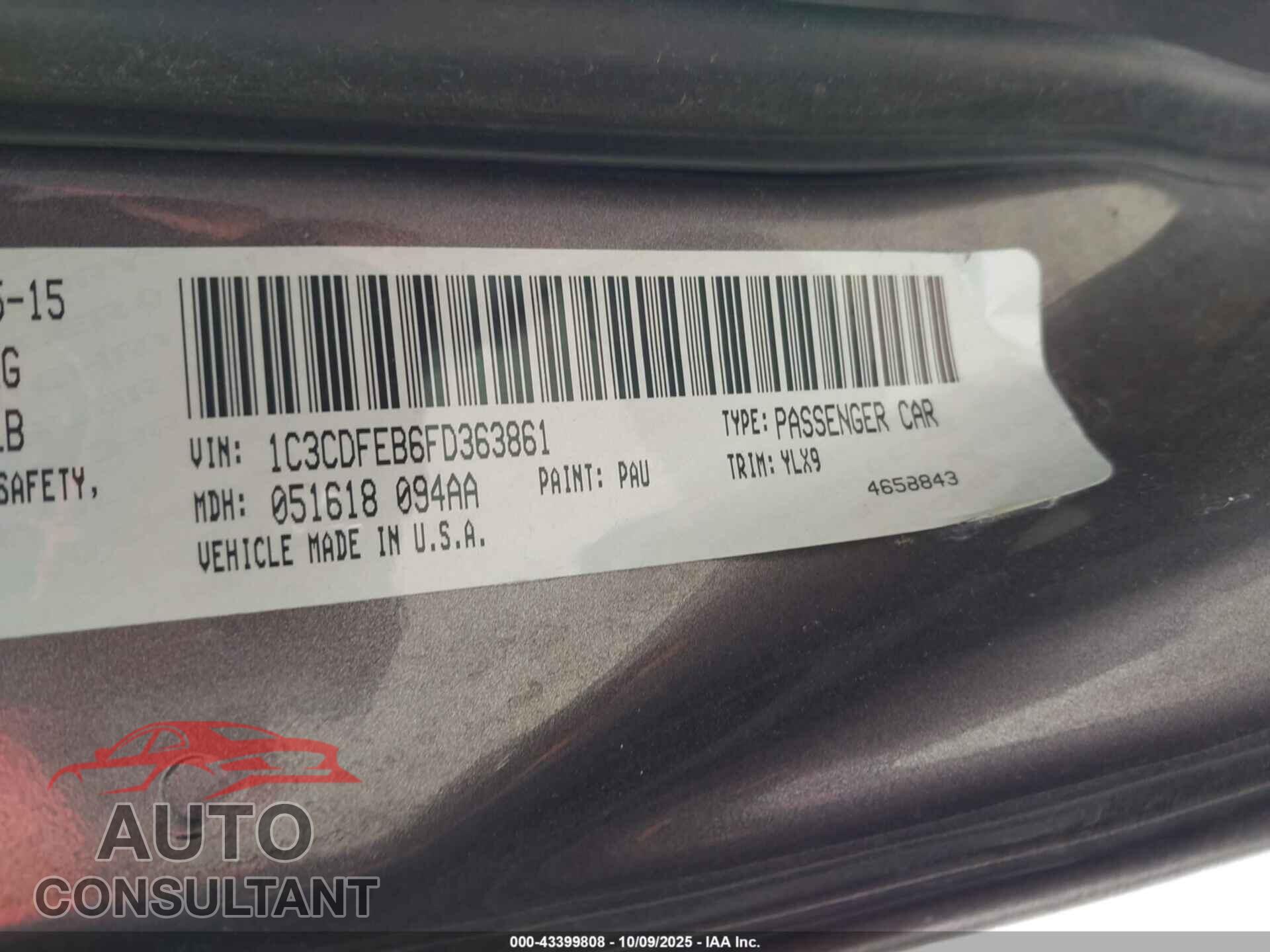 DODGE DART 2015 - 1C3CDFEB6FD363861