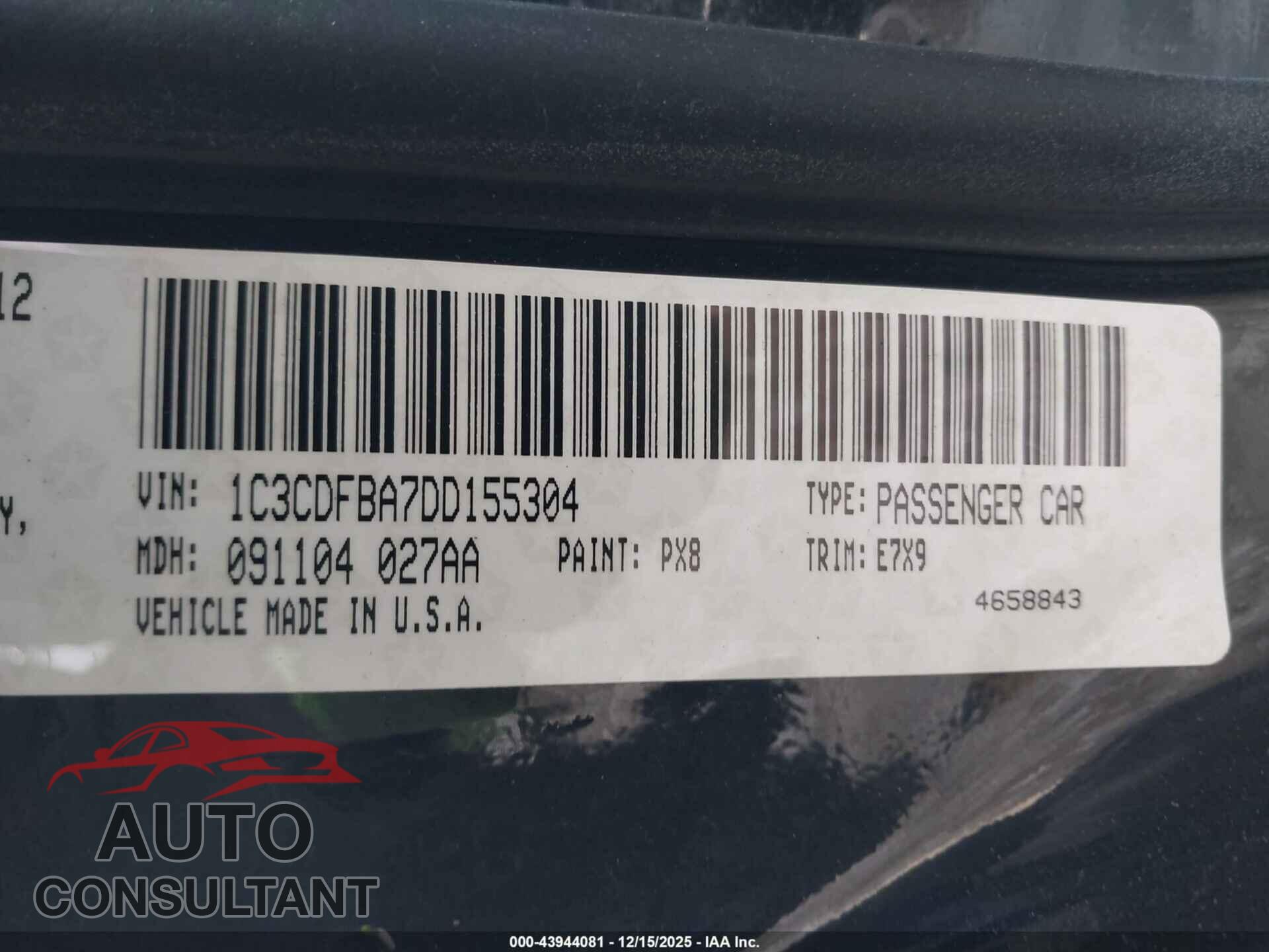 DODGE DART 2013 - 1C3CDFBA7DD155304