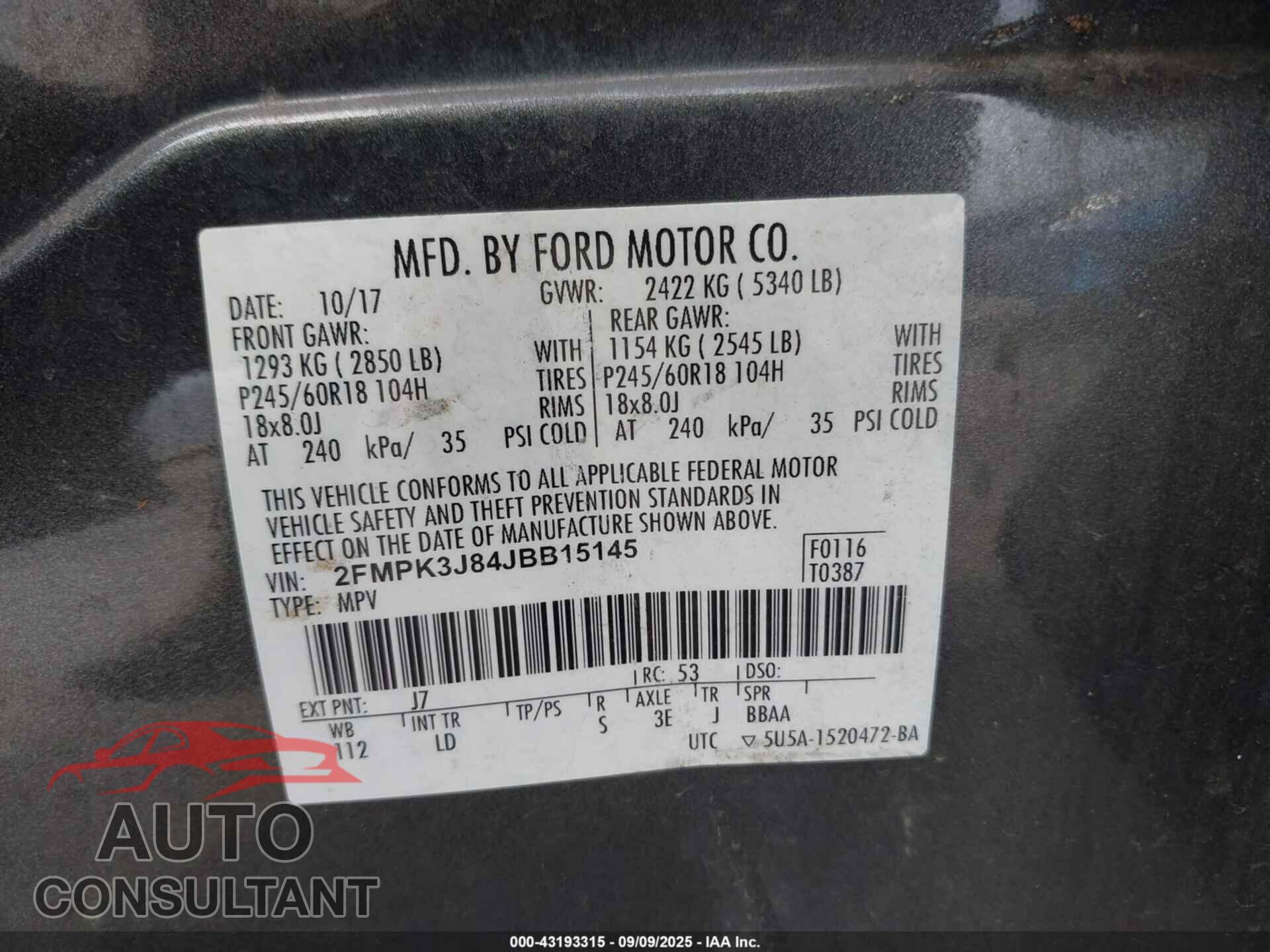 FORD EDGE 2018 - 2FMPK3J84JBB15145