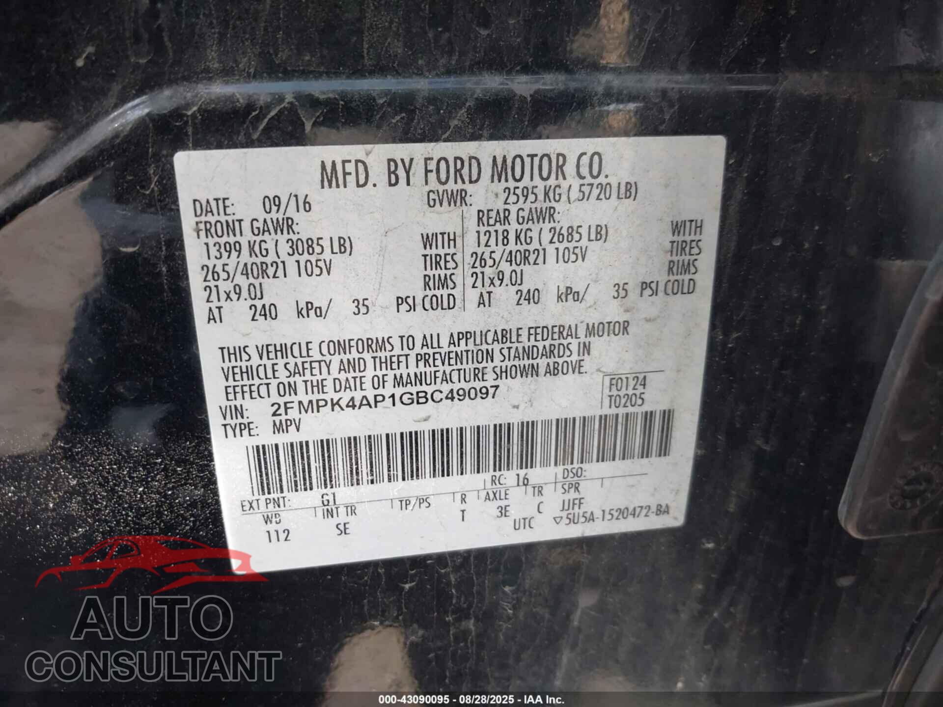 FORD EDGE 2016 - 2FMPK4AP1GBC49097