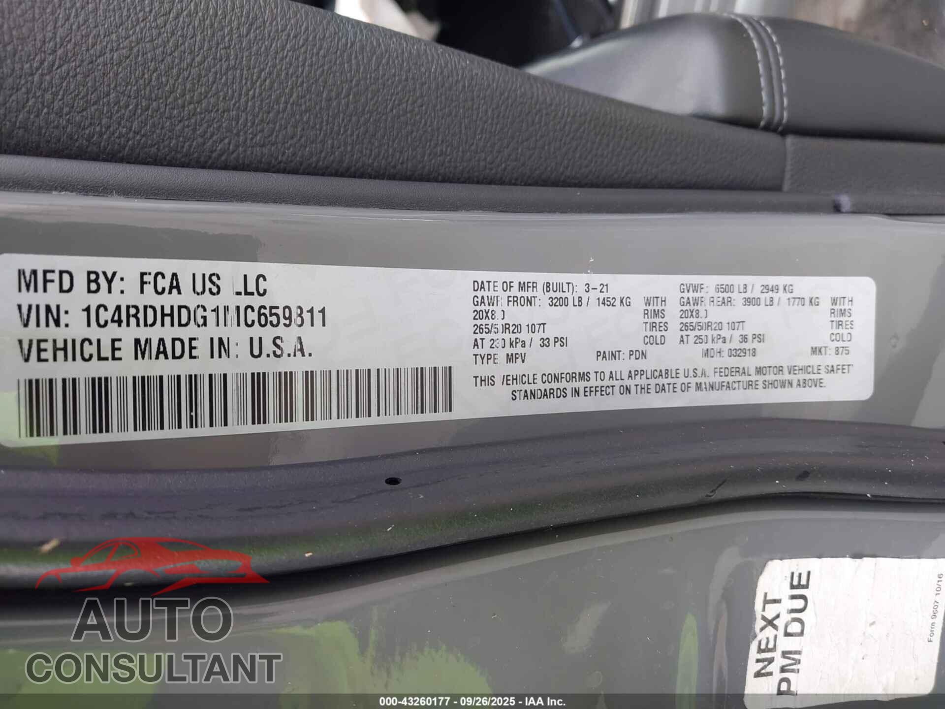 DODGE DURANGO 2021 - 1C4RDHDG1MC659811