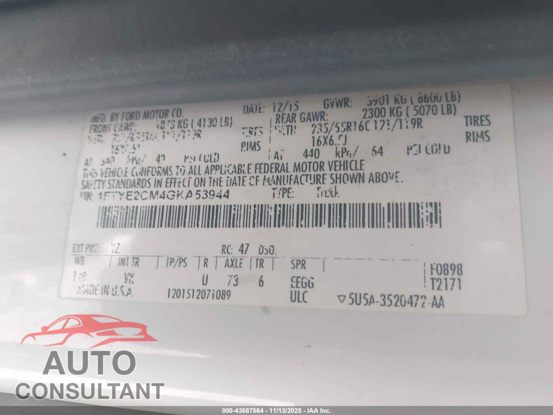 FORD TRANSIT-150 2016 - 1FTYE2CM4GKA53944
