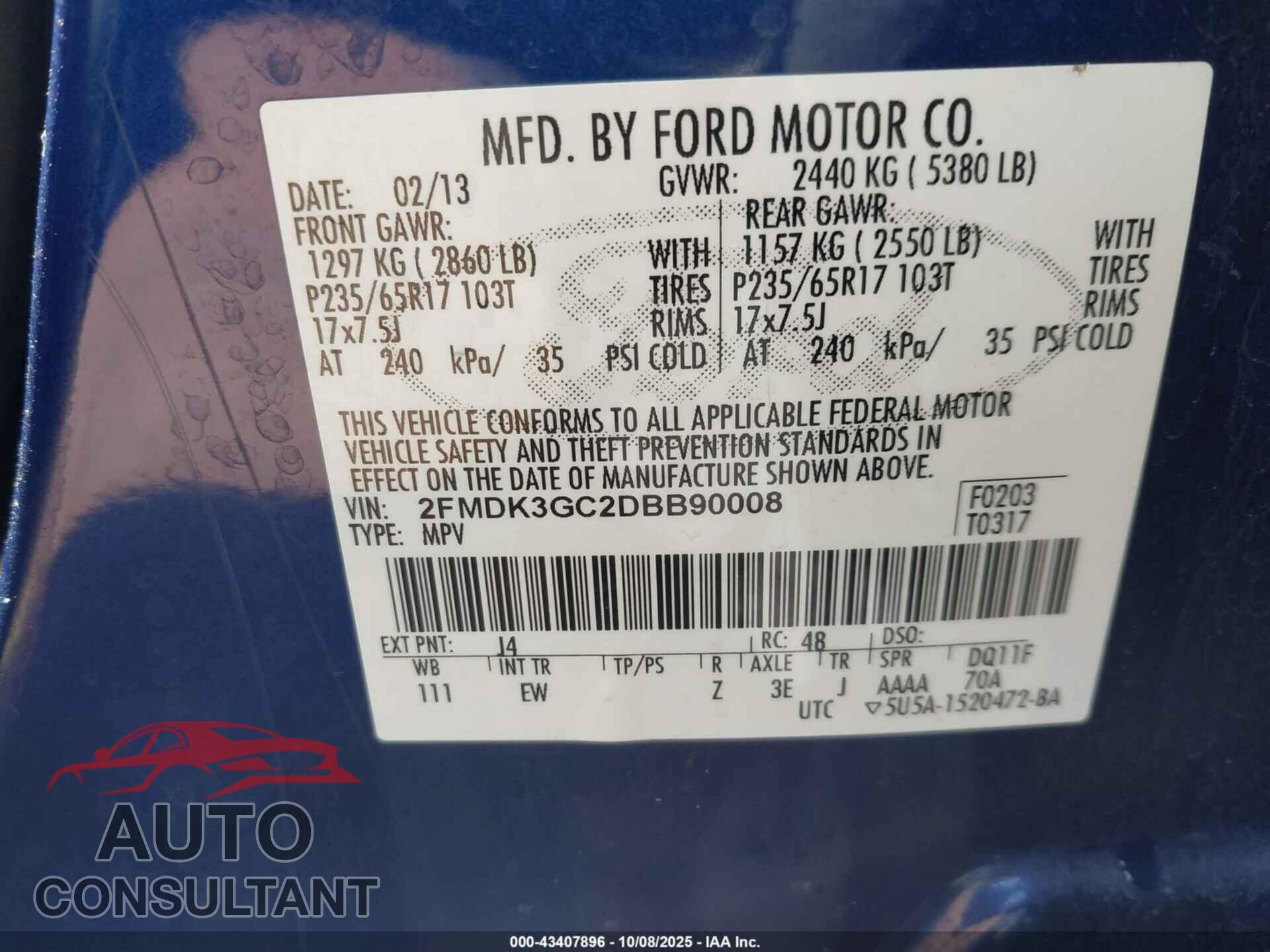 FORD EDGE 2013 - 2FMDK3GC2DBB90008