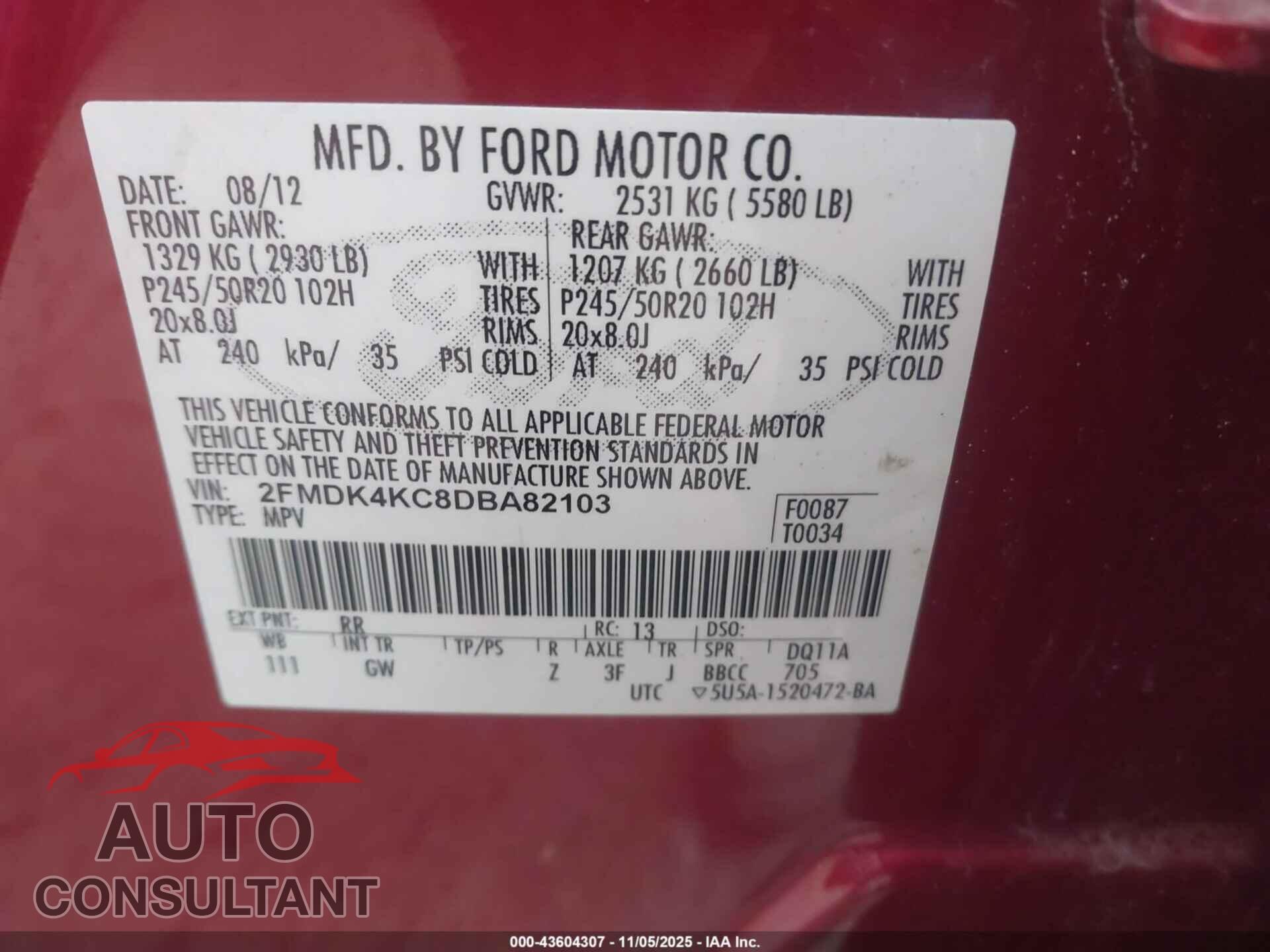 FORD EDGE 2013 - 2FMDK4KC8DBA82103