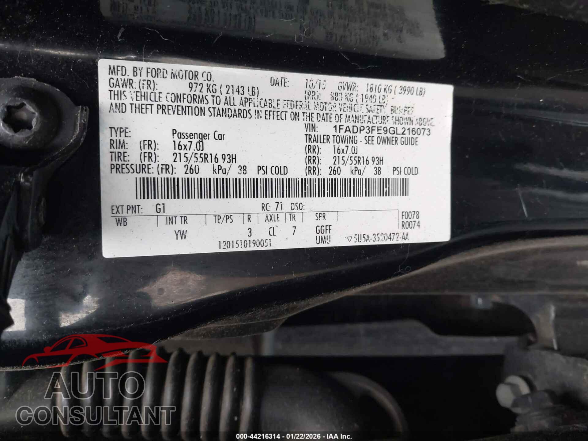 FORD FOCUS 2016 - 1FADP3FE9GL216073