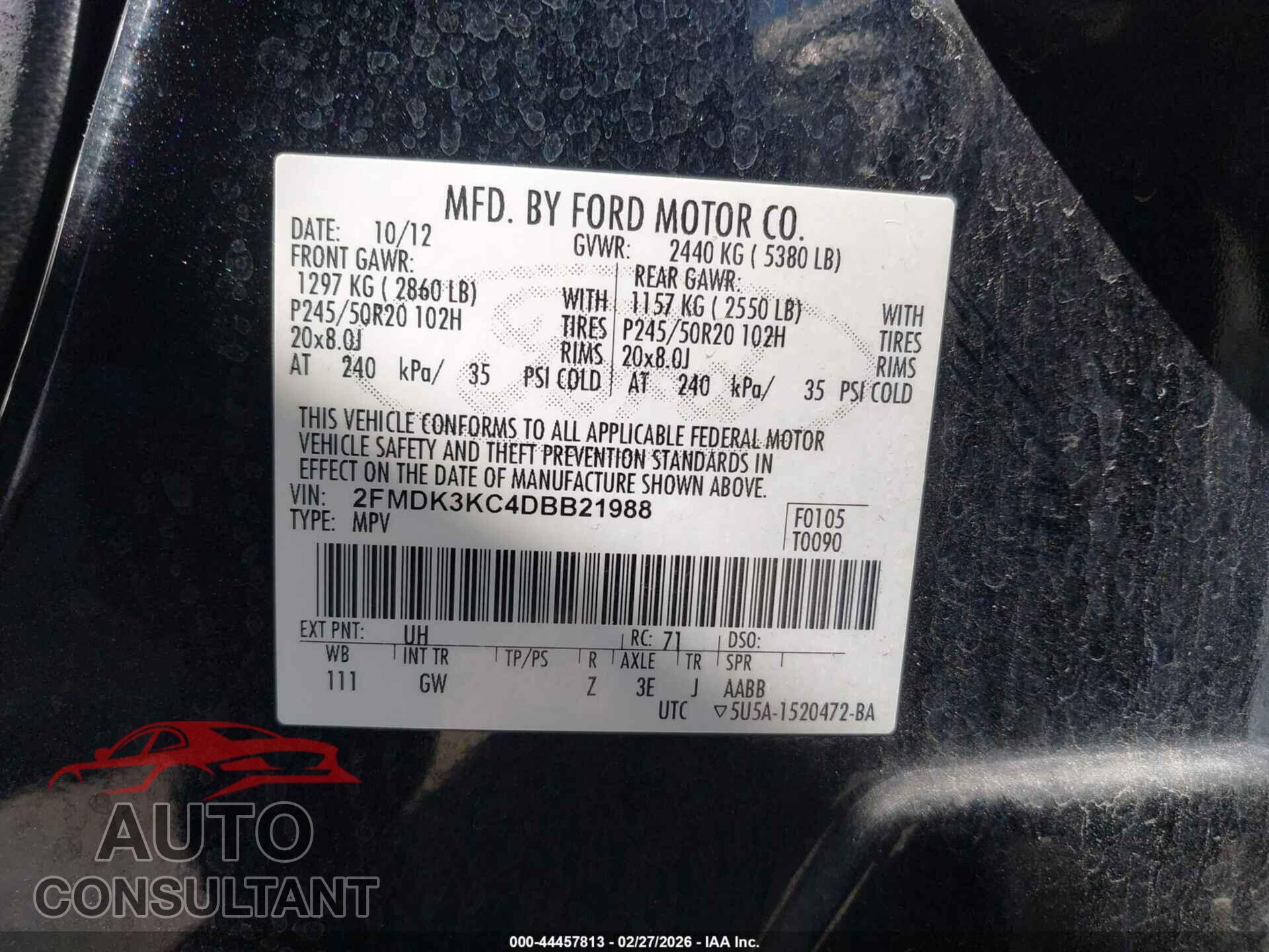 FORD EDGE 2013 - 2FMDK3KC4DBB21988