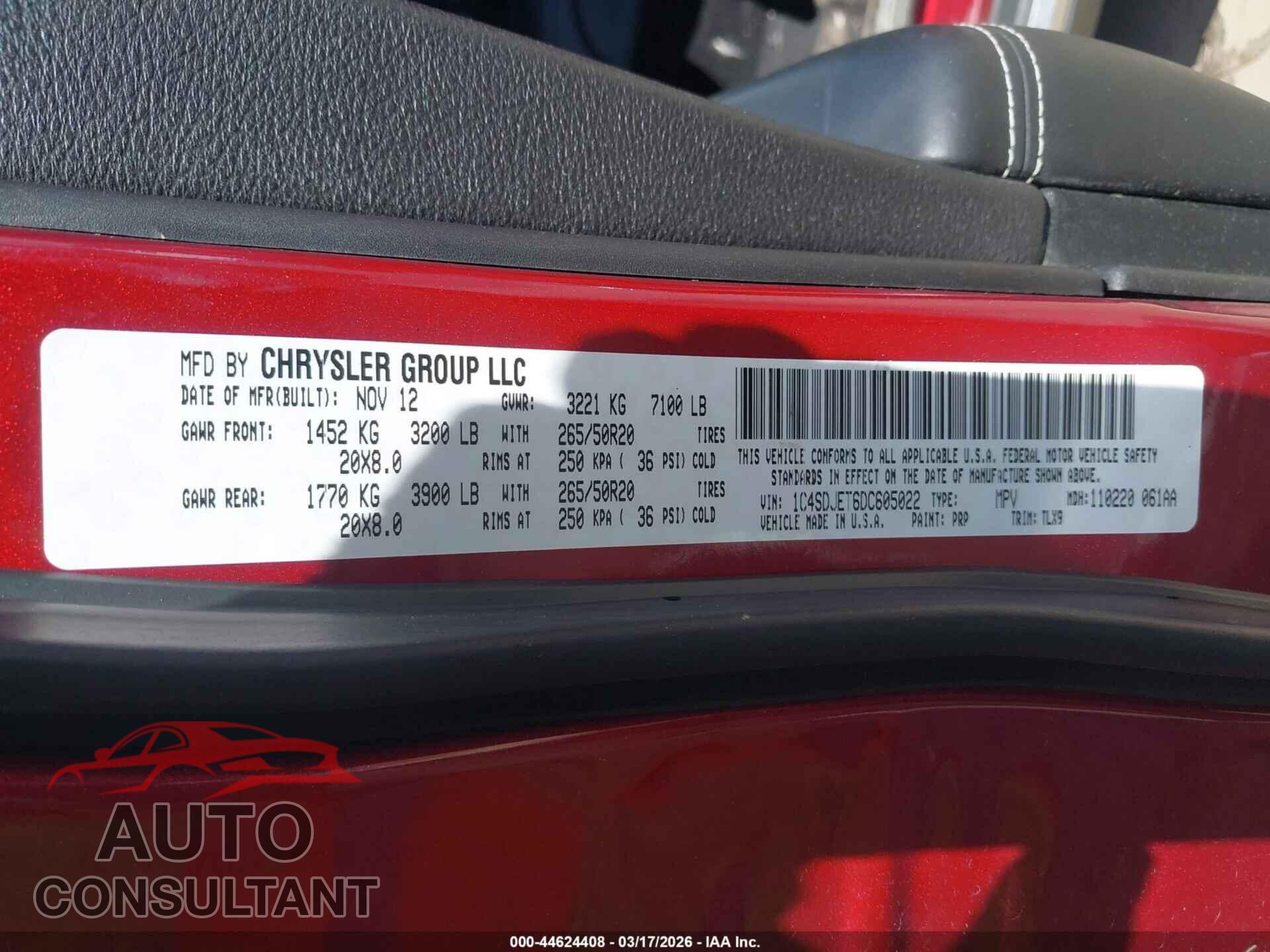 DODGE DURANGO 2013 - 1C4SDJET6DC605022