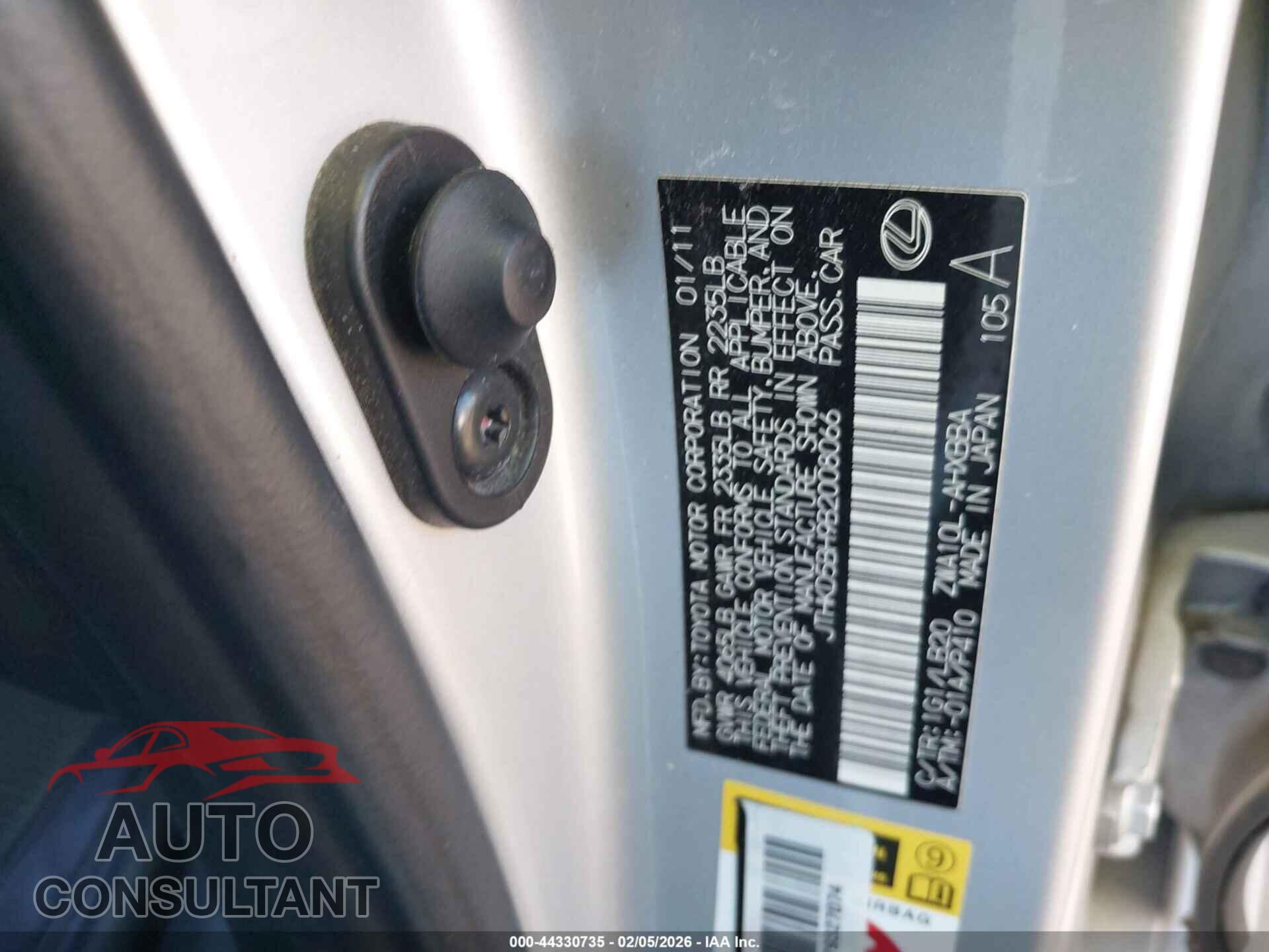 LEXUS CT 200H 2011 - JTHKD5BH9B2008066