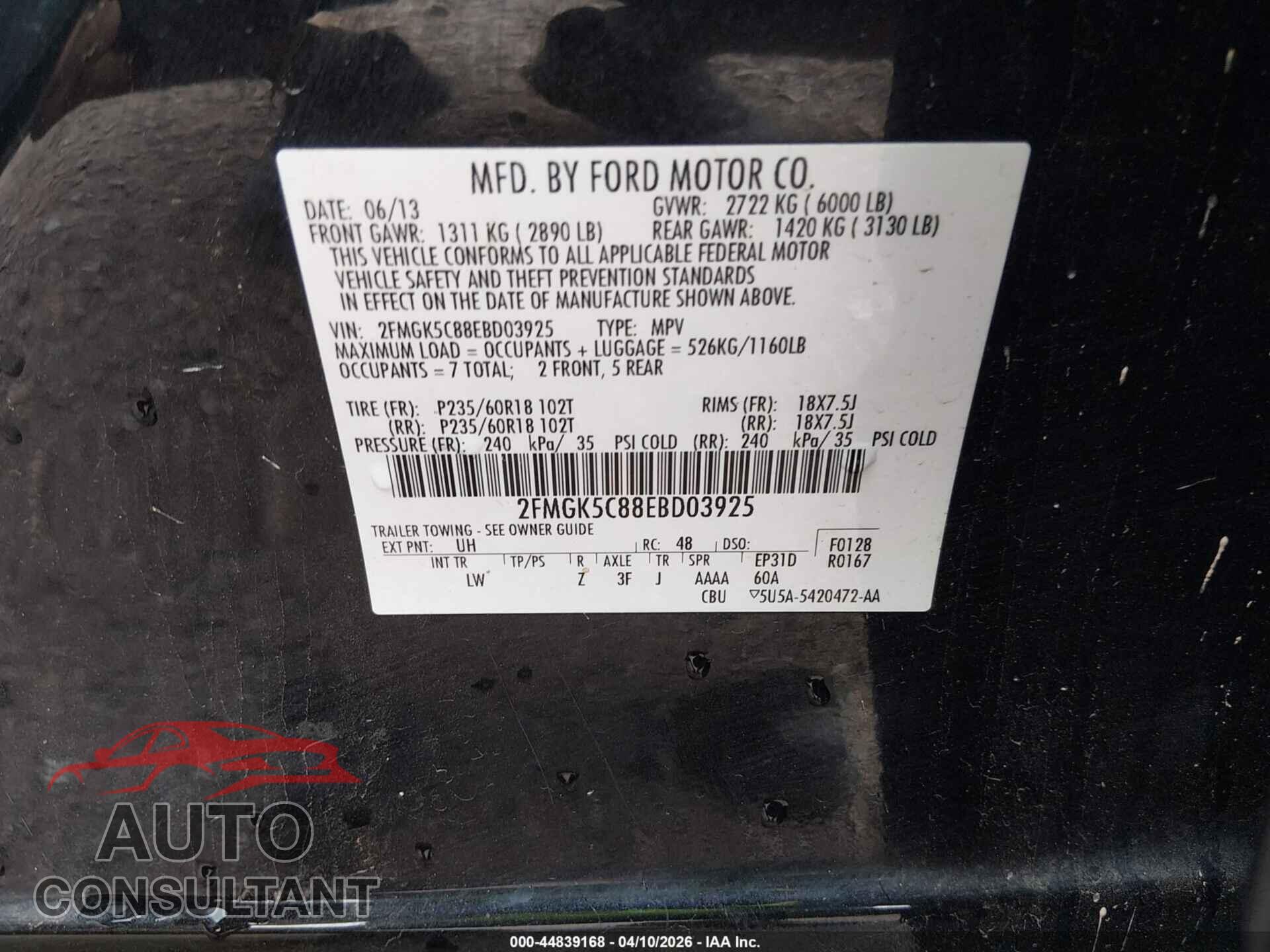 FORD FLEX 2014 - 2FMGK5C88EBD03925