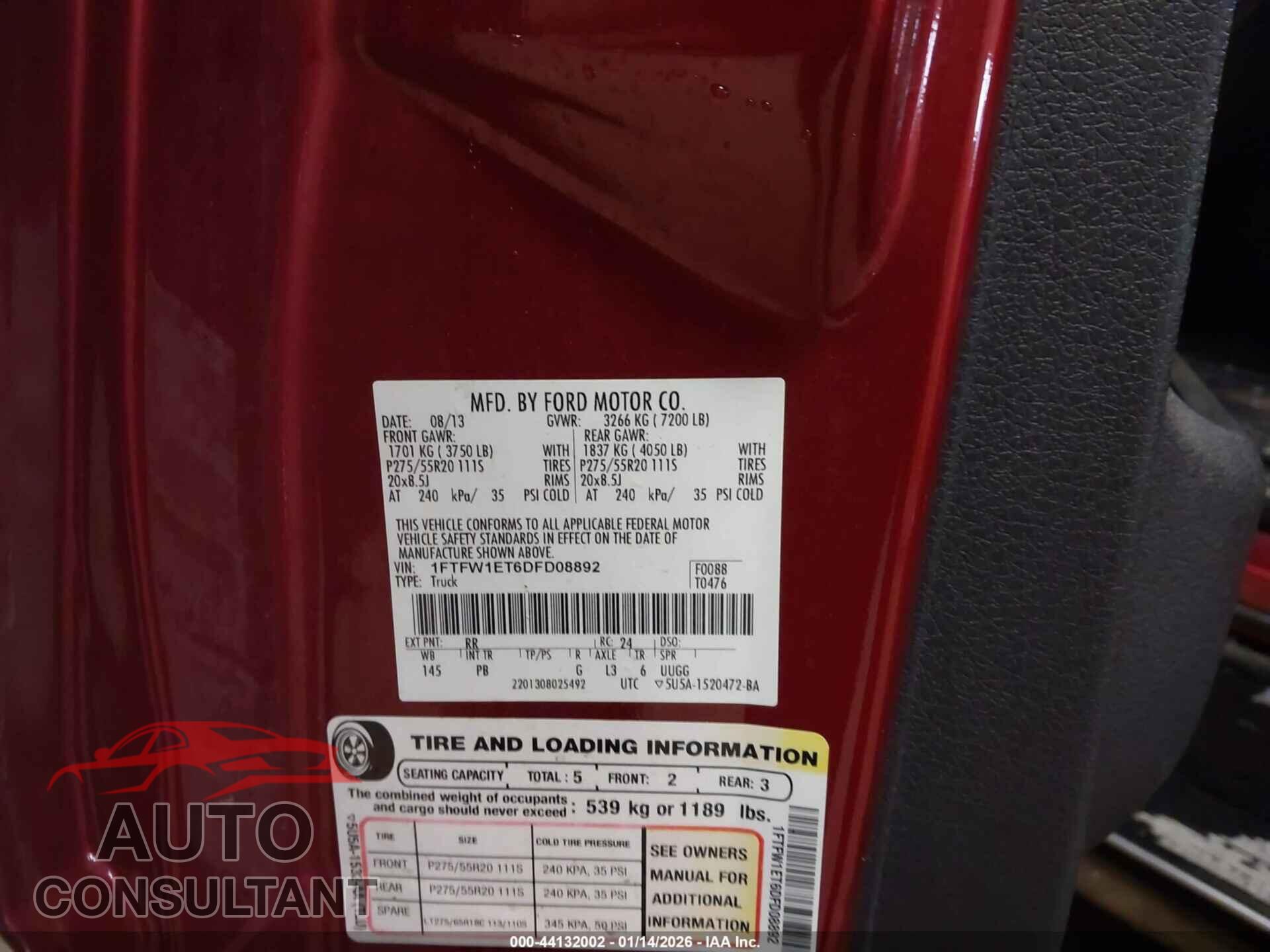 FORD F-150 2013 - 1FTFW1ET6DFD08892