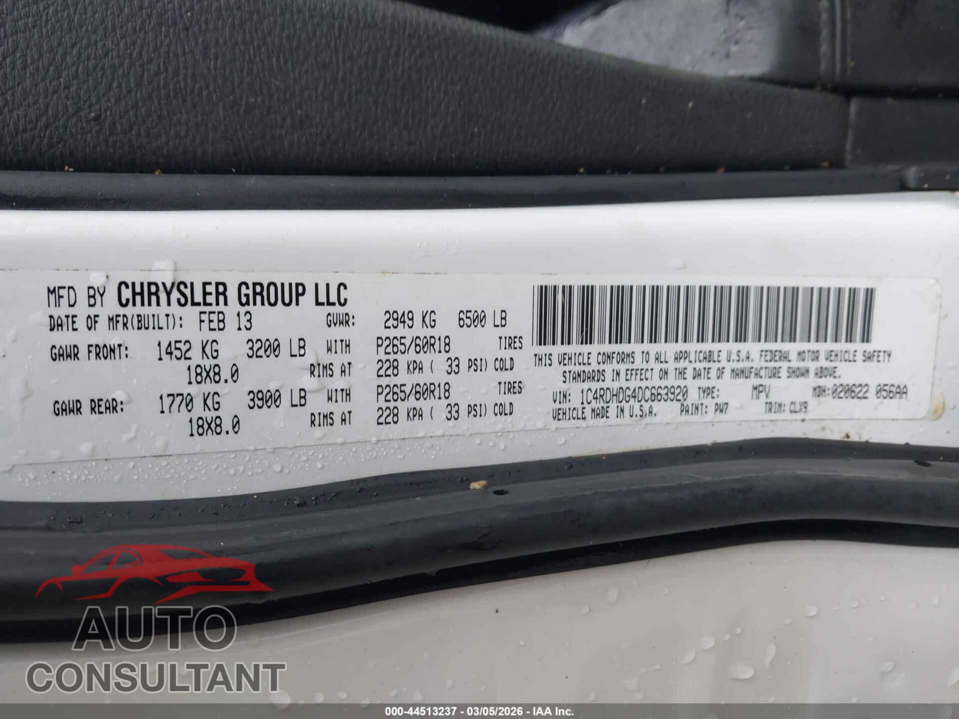 DODGE DURANGO 2013 - 1C4RDHDG4DC663920