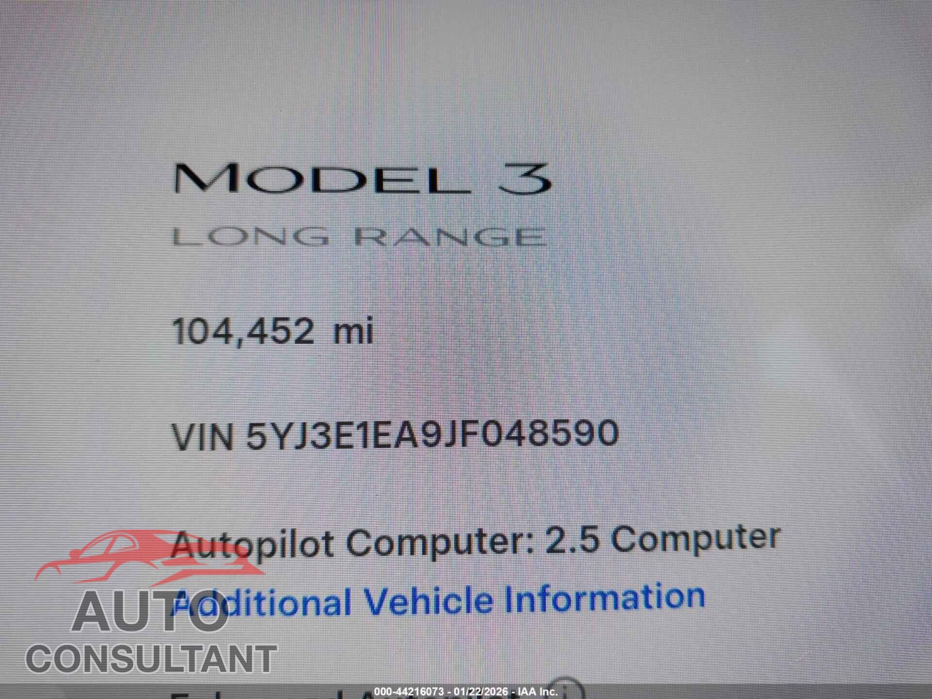 TESLA MODEL 3 2018 - 5YJ3E1EA9JF048590
