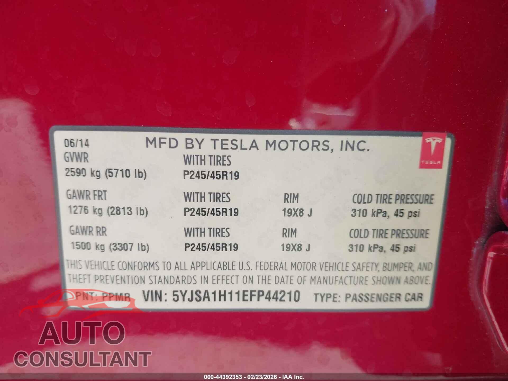 TESLA MODEL S 2014 - 5YJSA1H11EFP44210