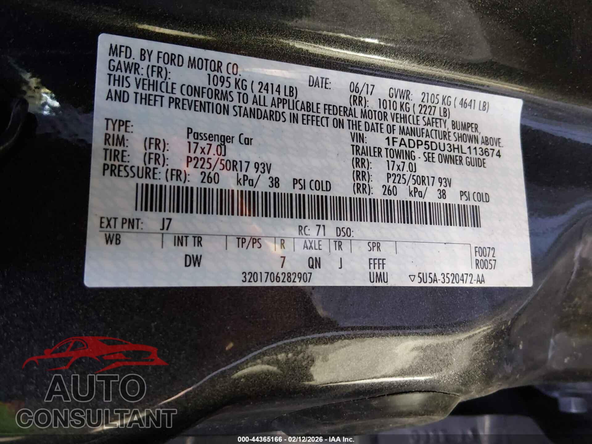 FORD C-MAX HYBRID 2017 - 1FADP5DU3HL113674
