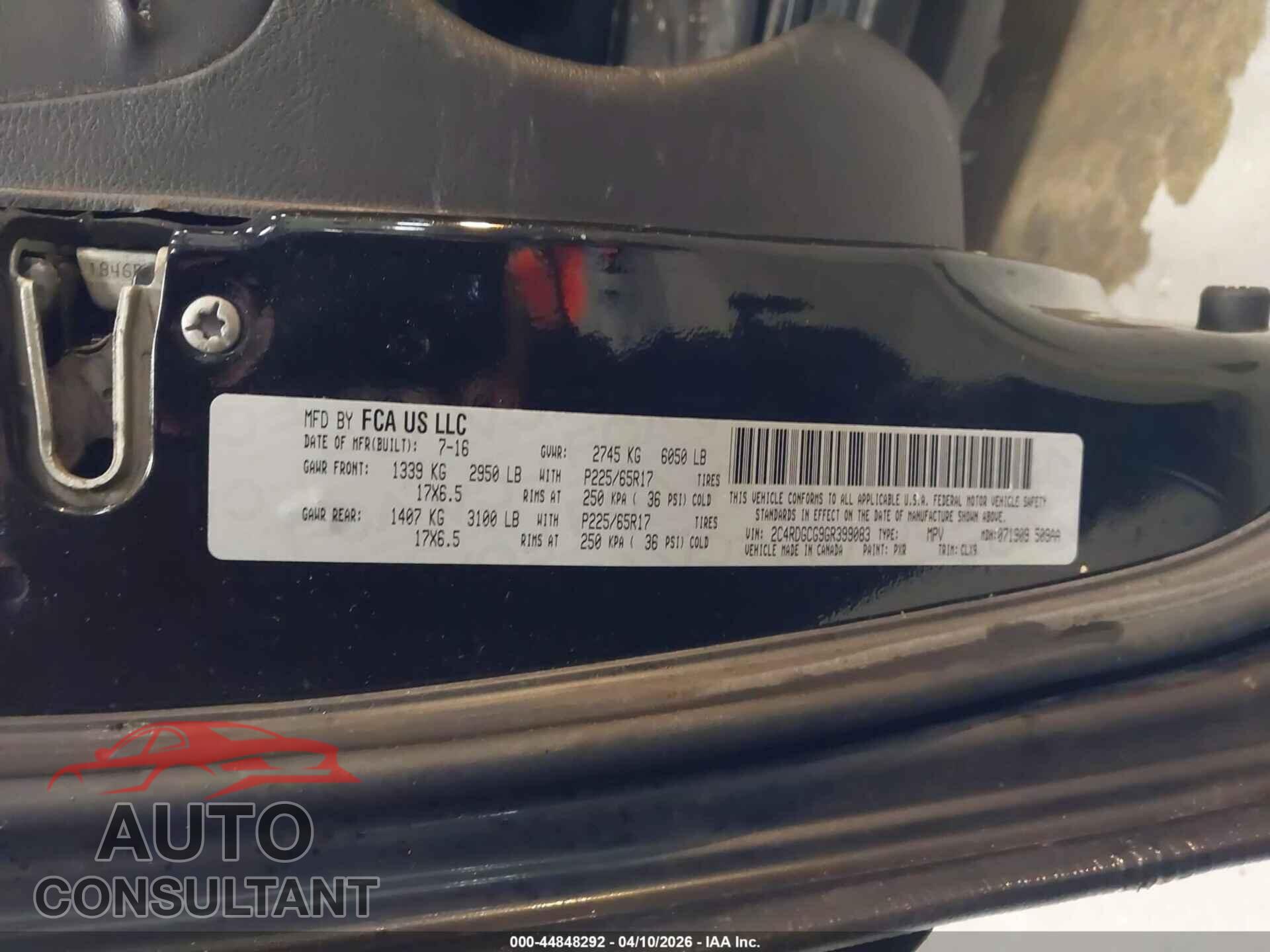 DODGE GRAND CARAVAN 2016 - 2C4RDGCG9GR399083