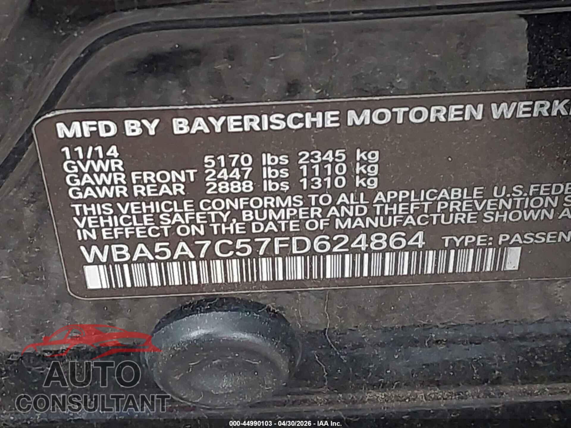 BMW 528I 2015 - WBA5A7C57FD624864