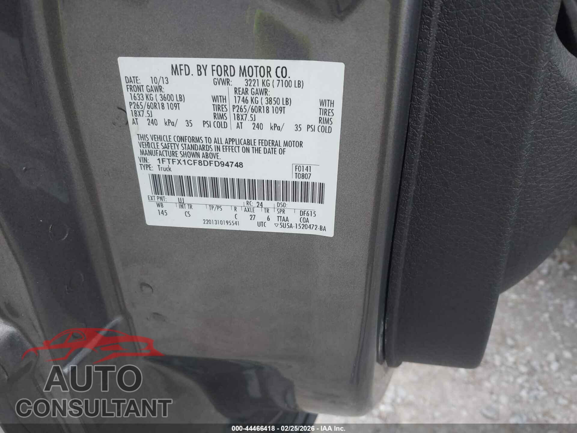 FORD F-150 2013 - 1FTFX1CF8DFD94748