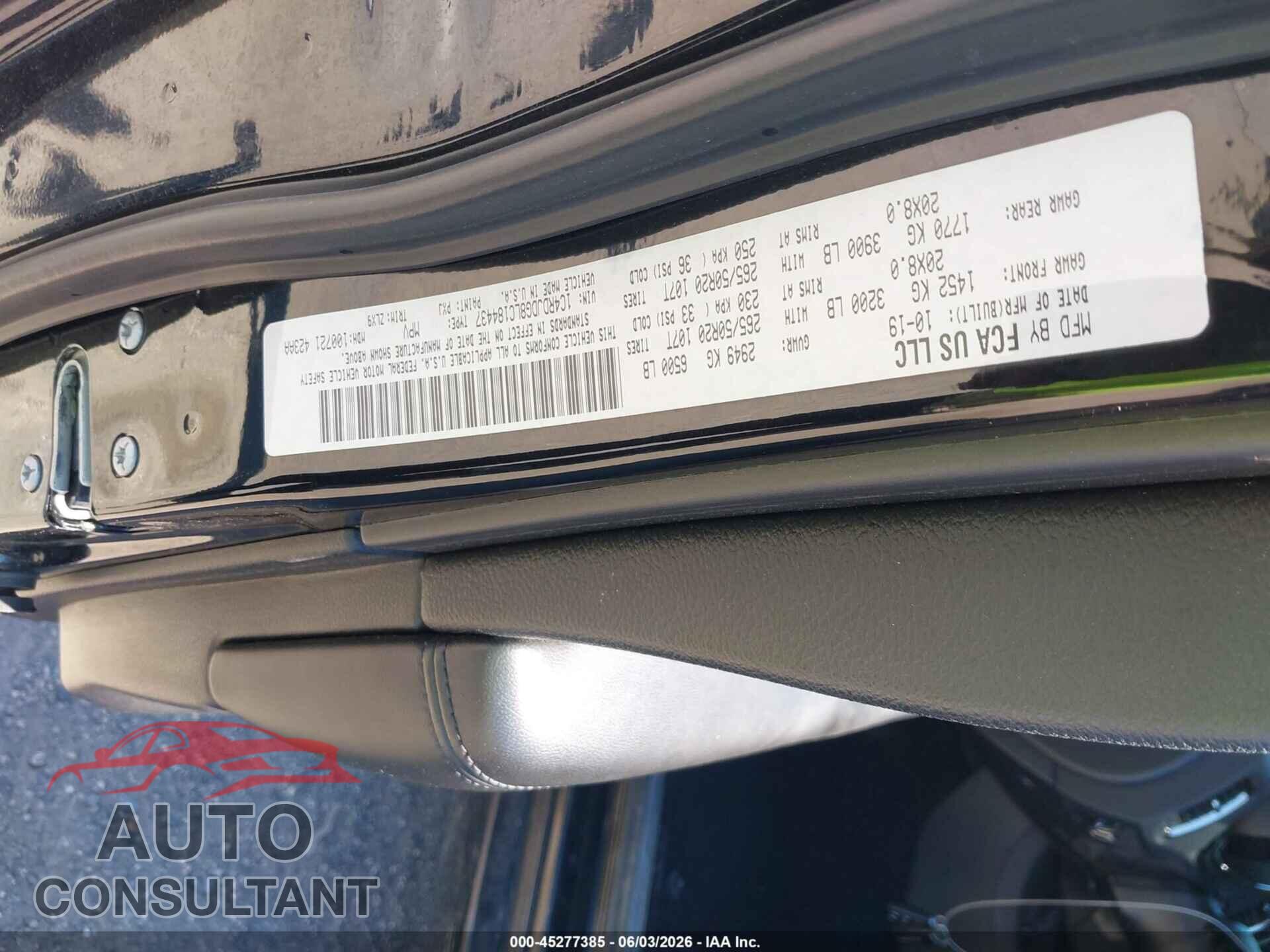 DODGE DURANGO 2020 - 1C4RDJDG8LC184437