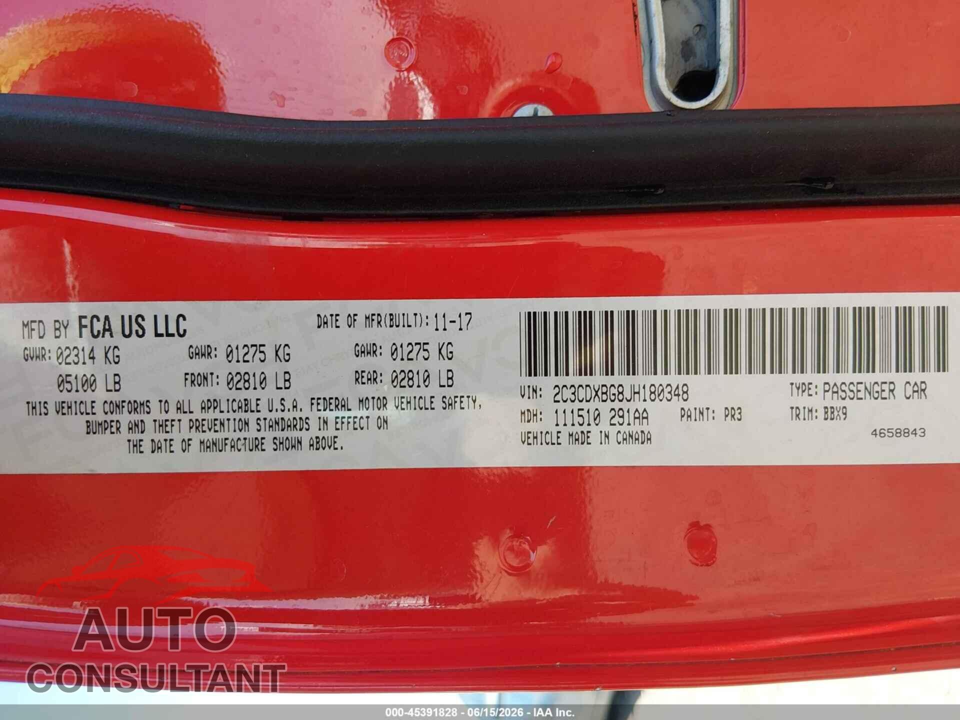 DODGE CHARGER 2018 - 2C3CDXBG8JH180348