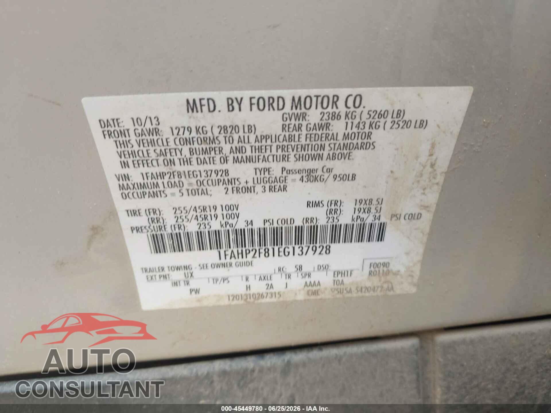 FORD TAURUS 2014 - 1FAHP2F81EG137928
