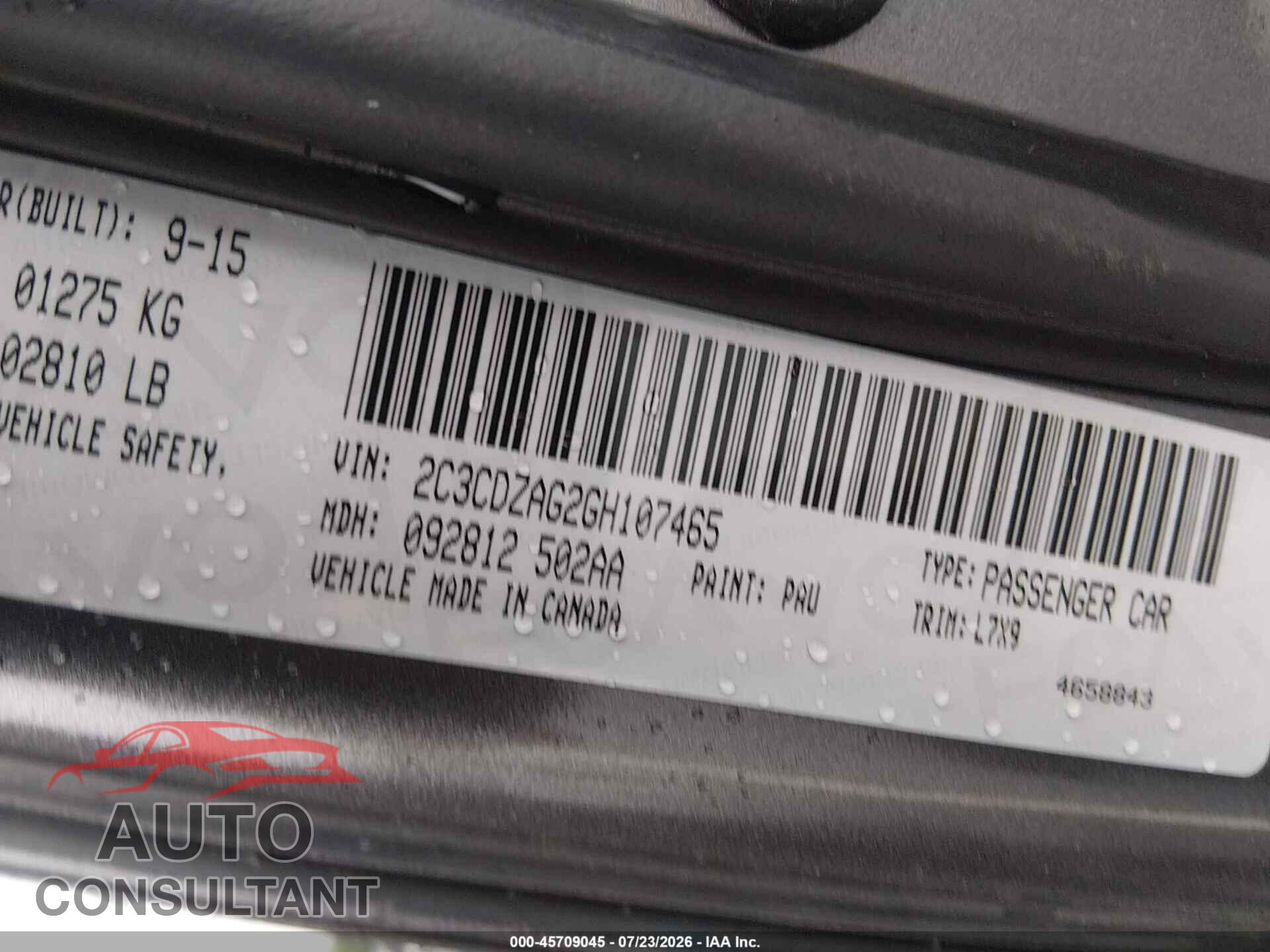 DODGE CHALLENGER 2016 - 2C3CDZAG2GH107465