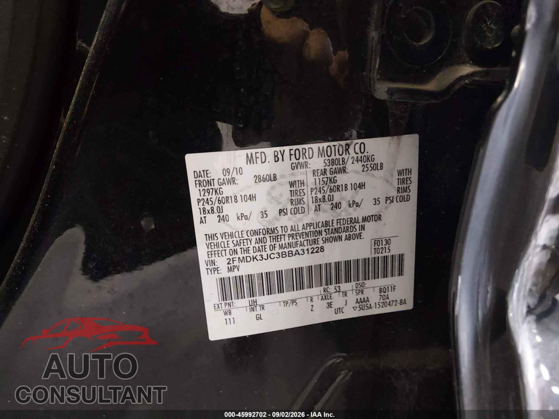FORD EDGE 2011 - 2FMDK3JC3BBA31228