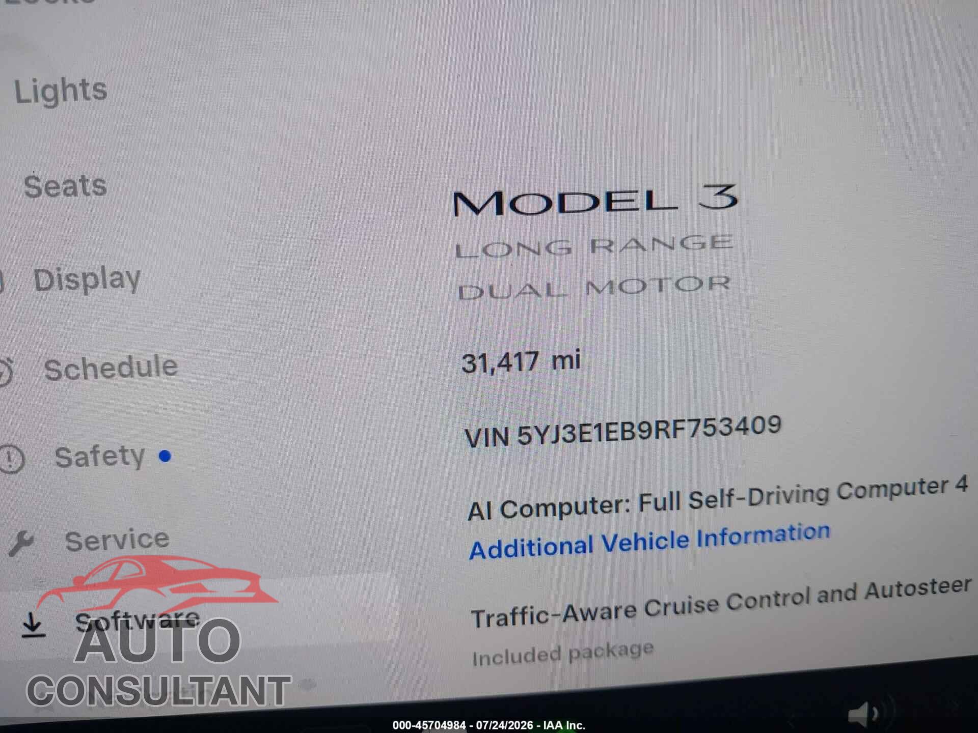 TESLA MODEL 3 2024 - 5YJ3E1EB9RF753409
