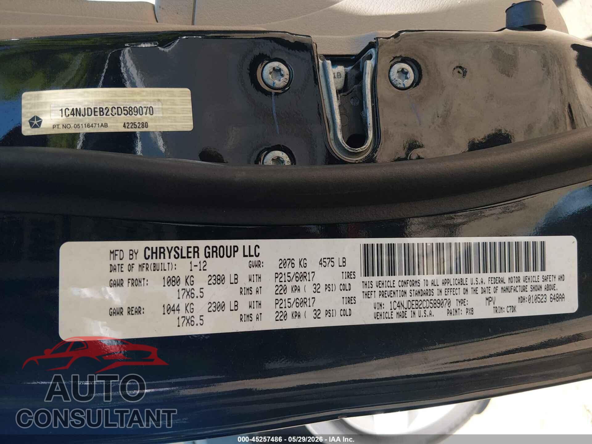 JEEP COMPASS 2012 - 1C4NJDEB2CD589070