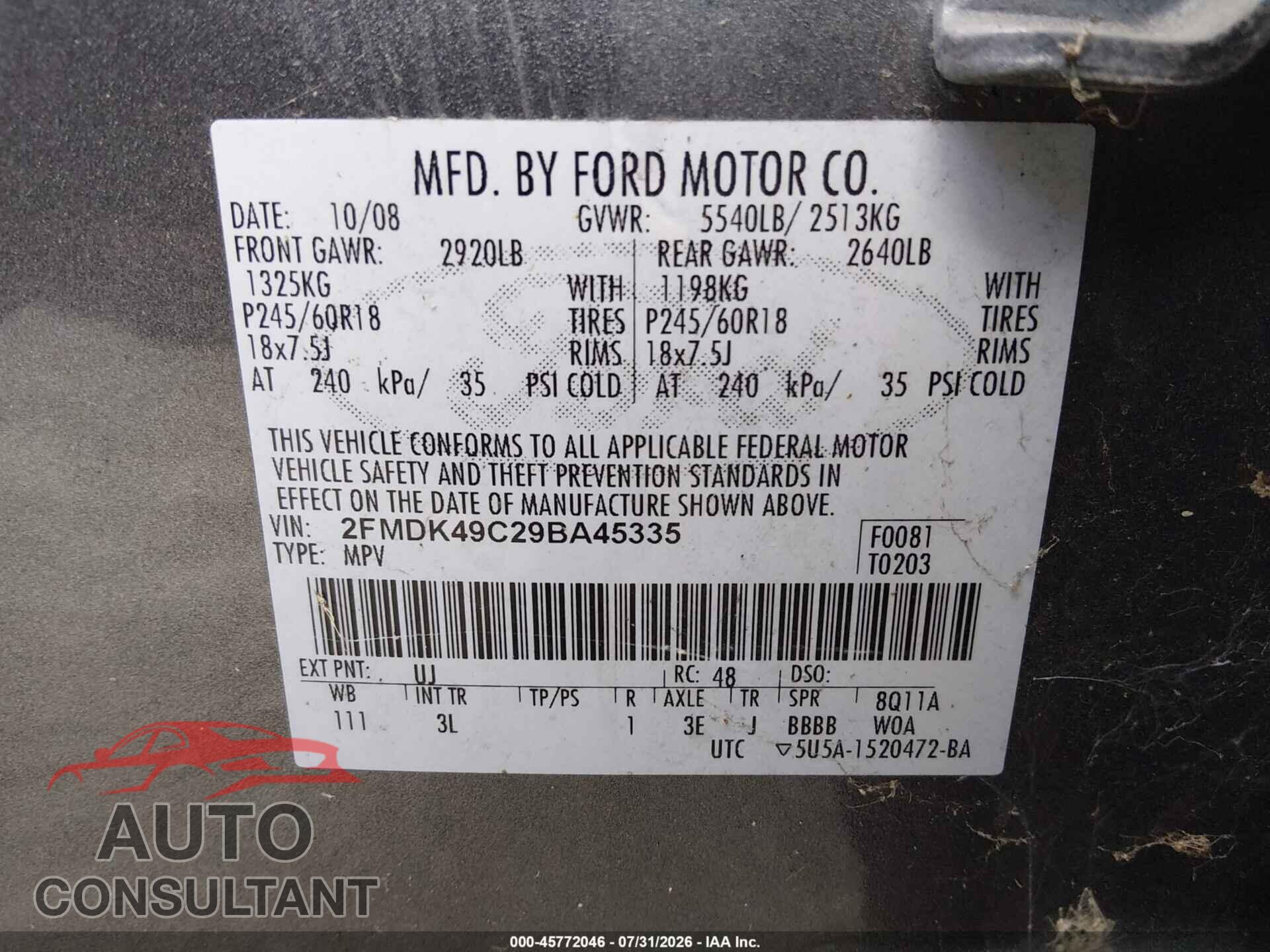 FORD EDGE 2009 - 2FMDK49C29BA45335
