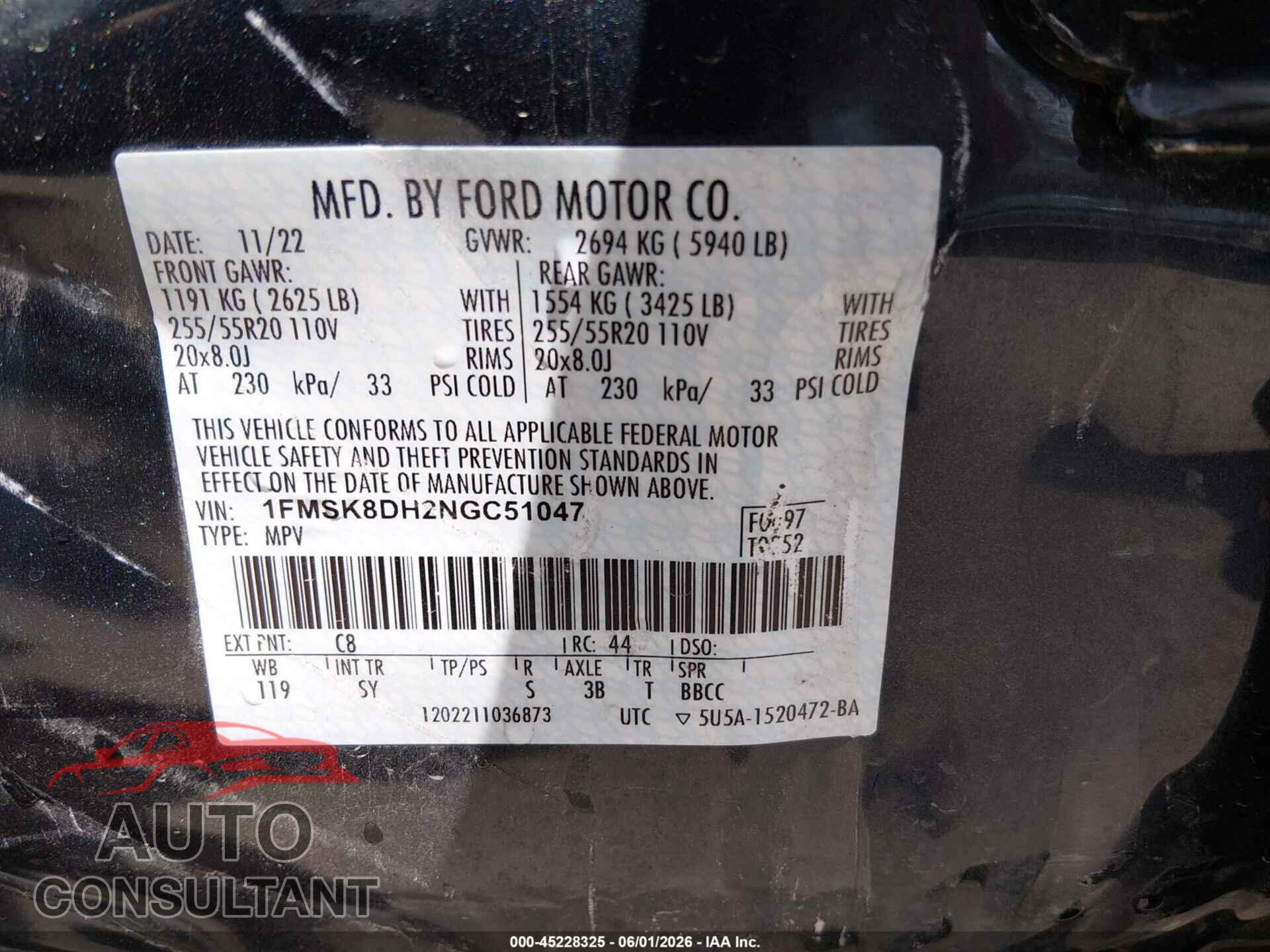 FORD EXPLORER 2022 - 1FMSK8DH2NGC51047